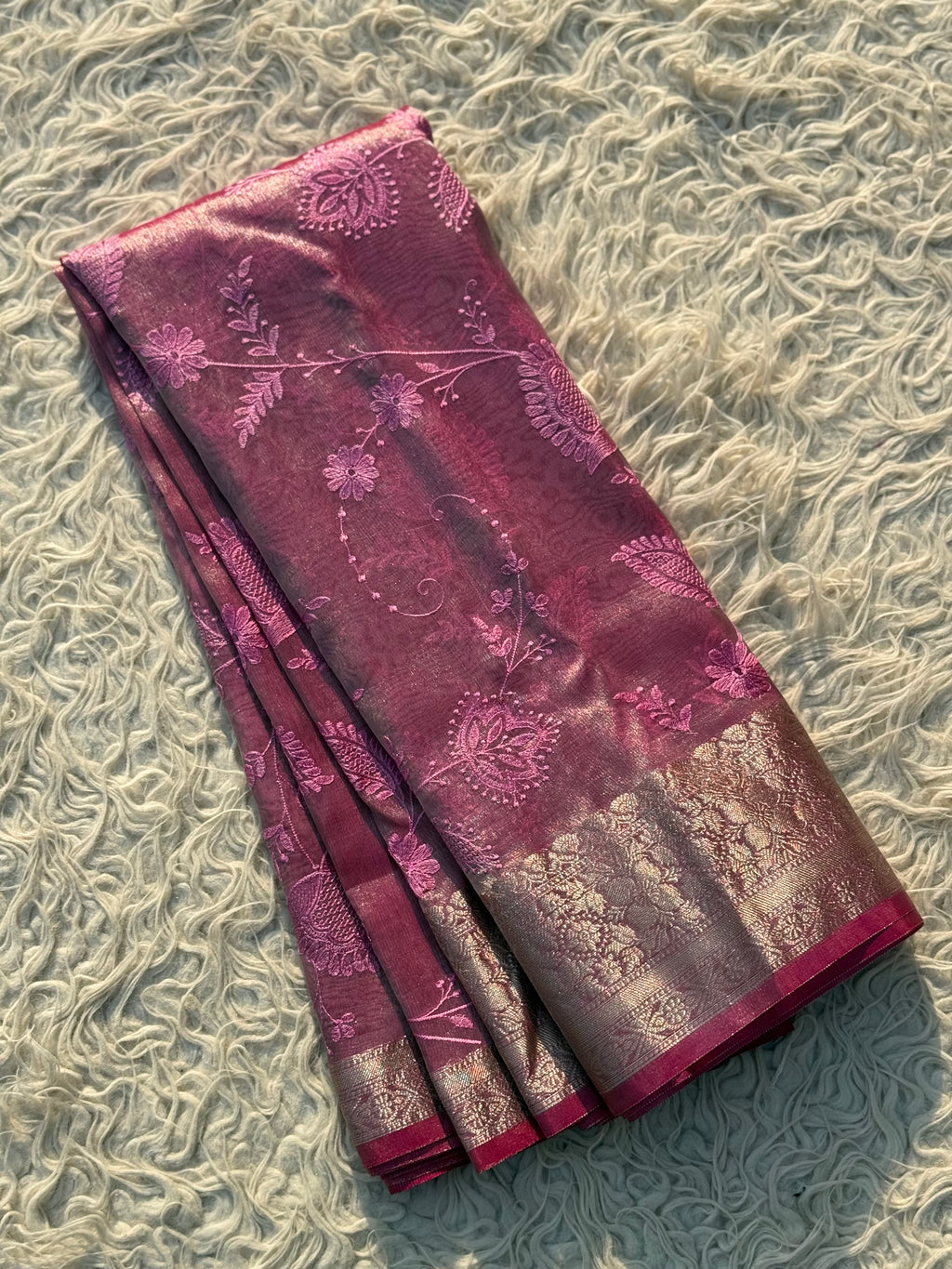 Pink Banarasi Embroidery Tissue Silk Saree
