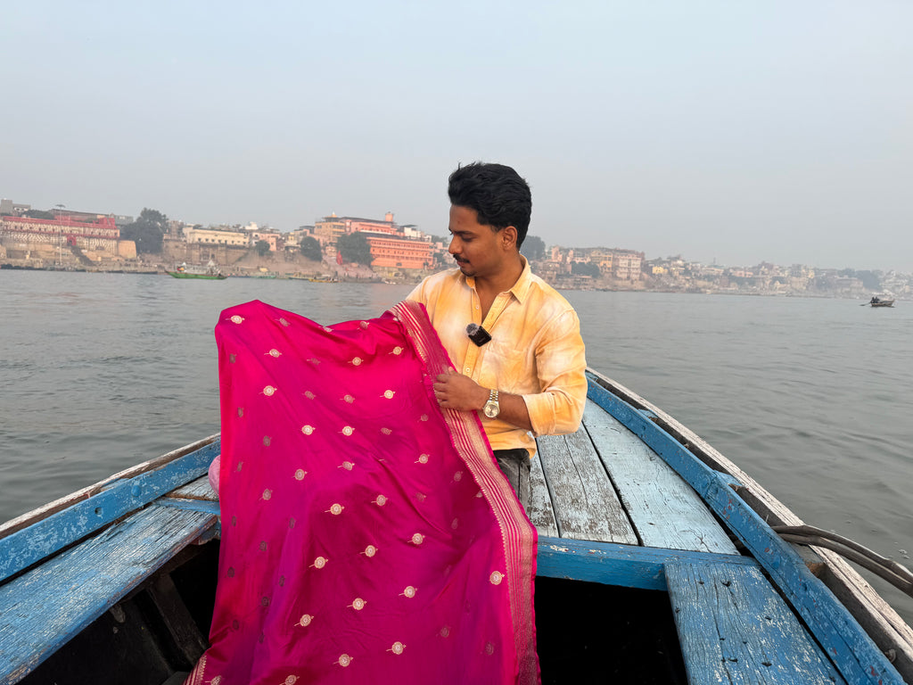 Rani Pink shade Banarasi Mashru Silk Saree All Over Alfi Meena Buta