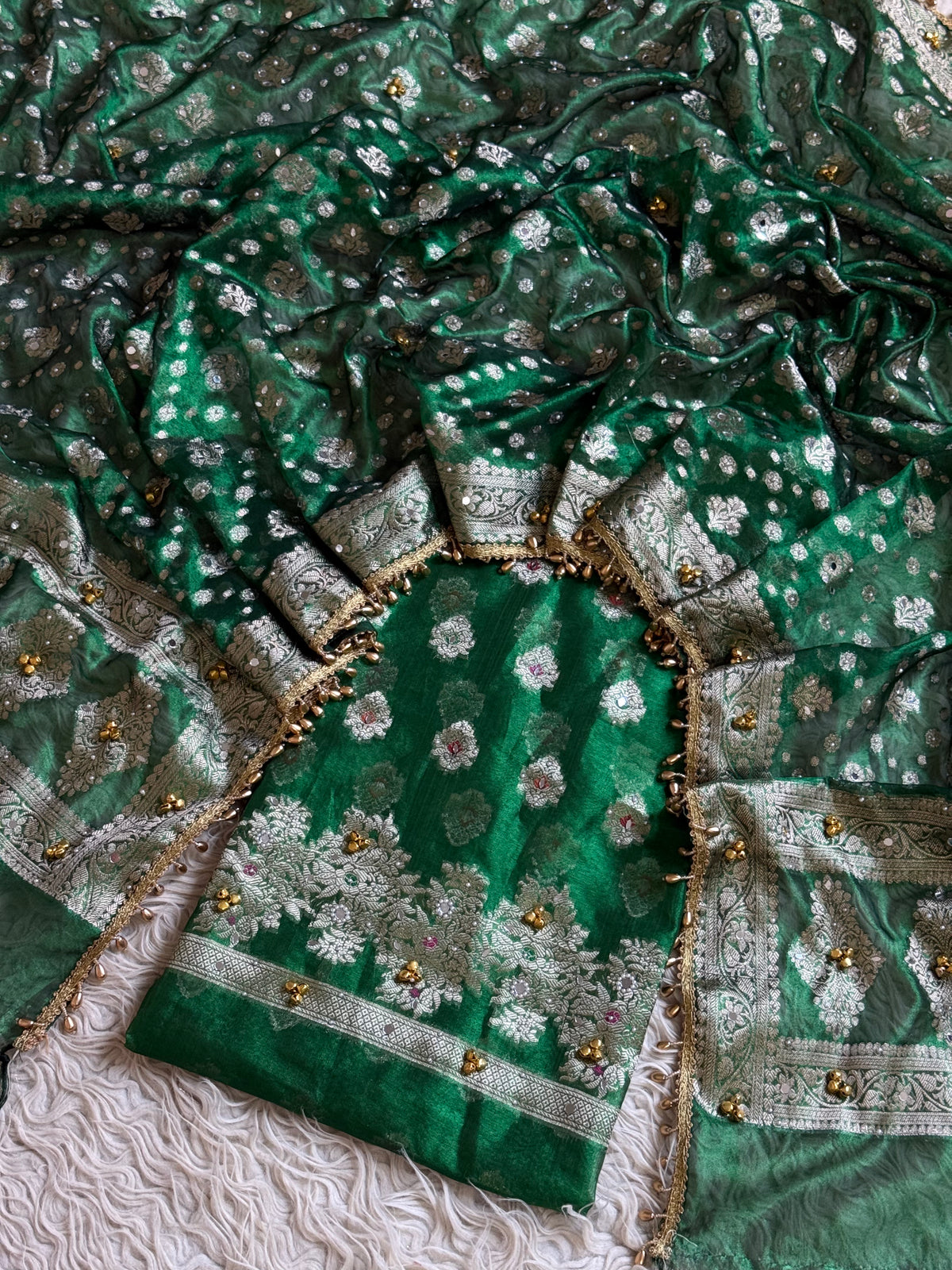 Banarasi tissue suit with Ghungroo work