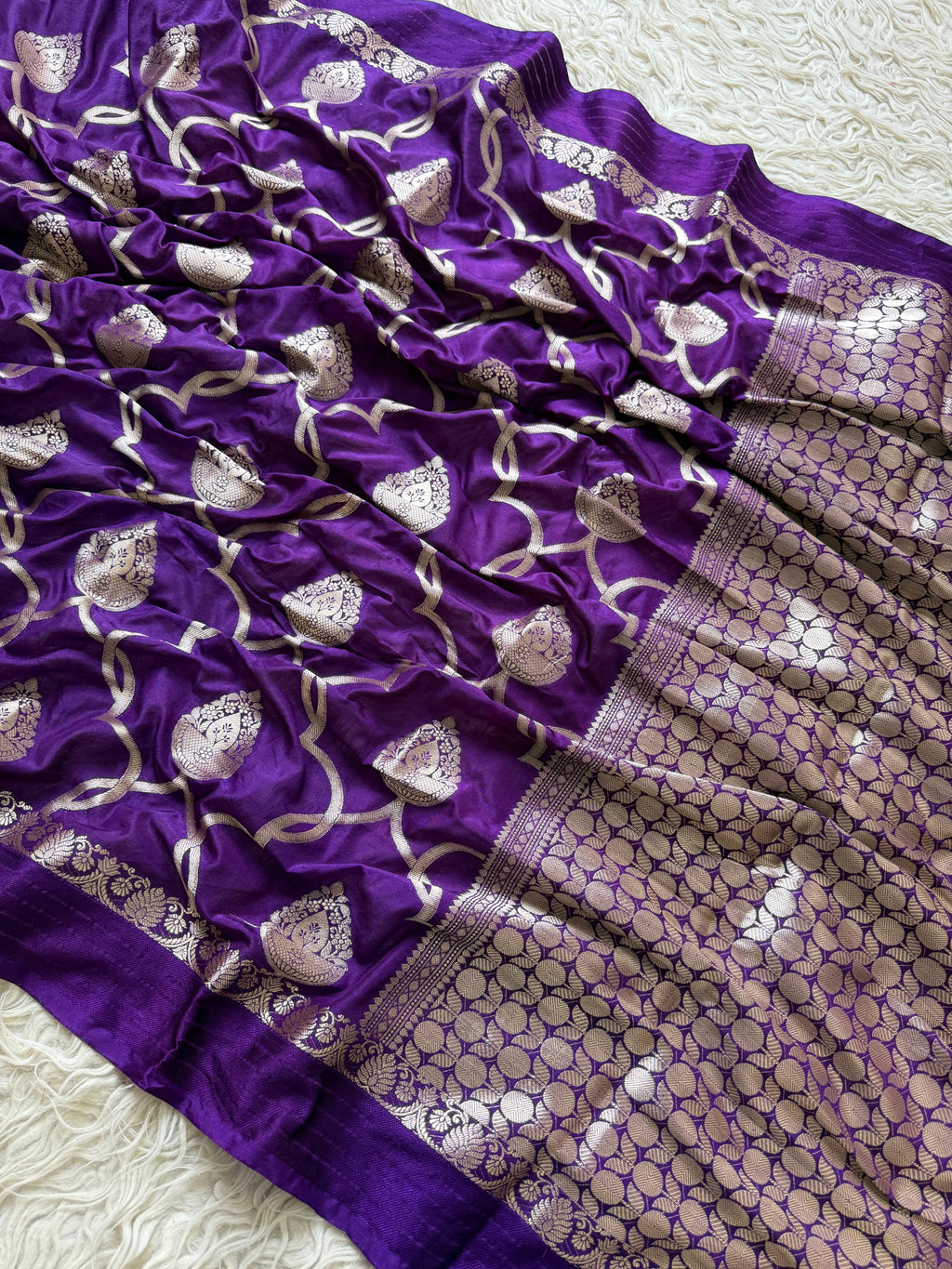 Banarasi Jaal Katan Silk Saree with Satin Patta