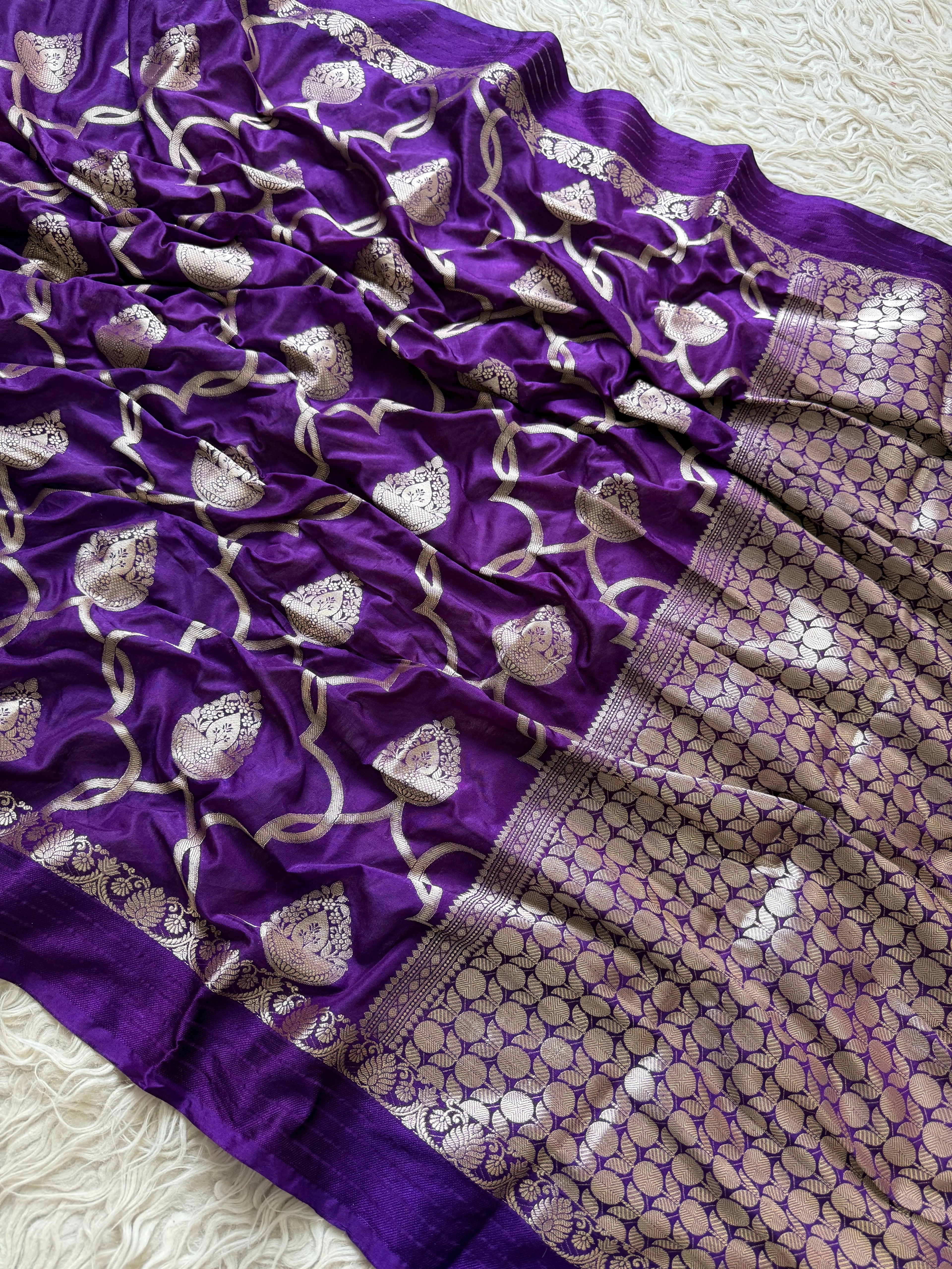 Banarasi Jaal Katan Silk Saree with Satin Patta