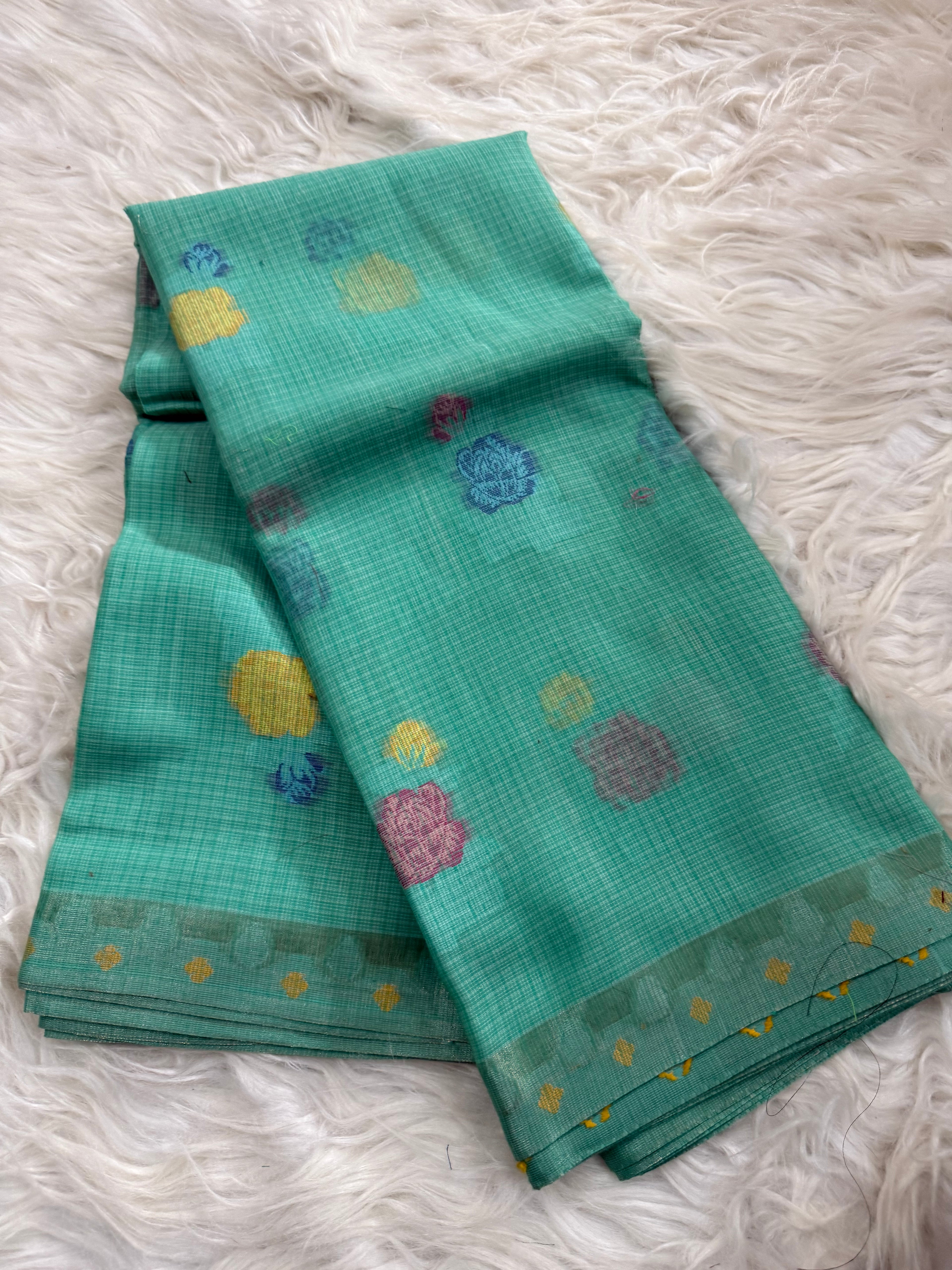 Multi color floral Buta linen cotton saree