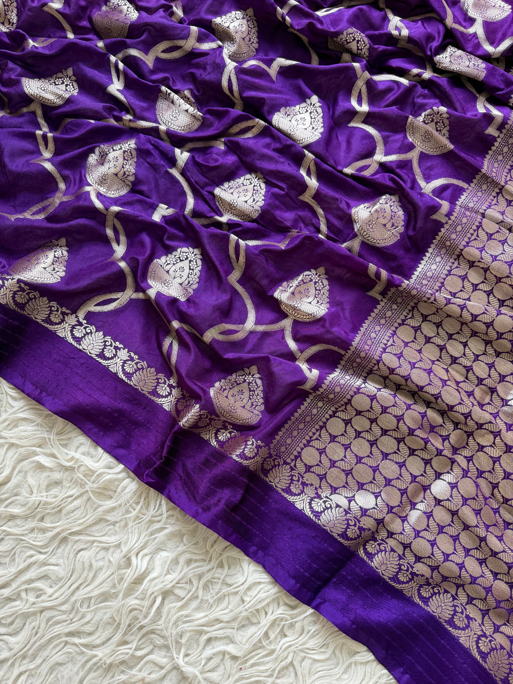 Banarasi Jaal Katan Silk Saree with Satin Patta