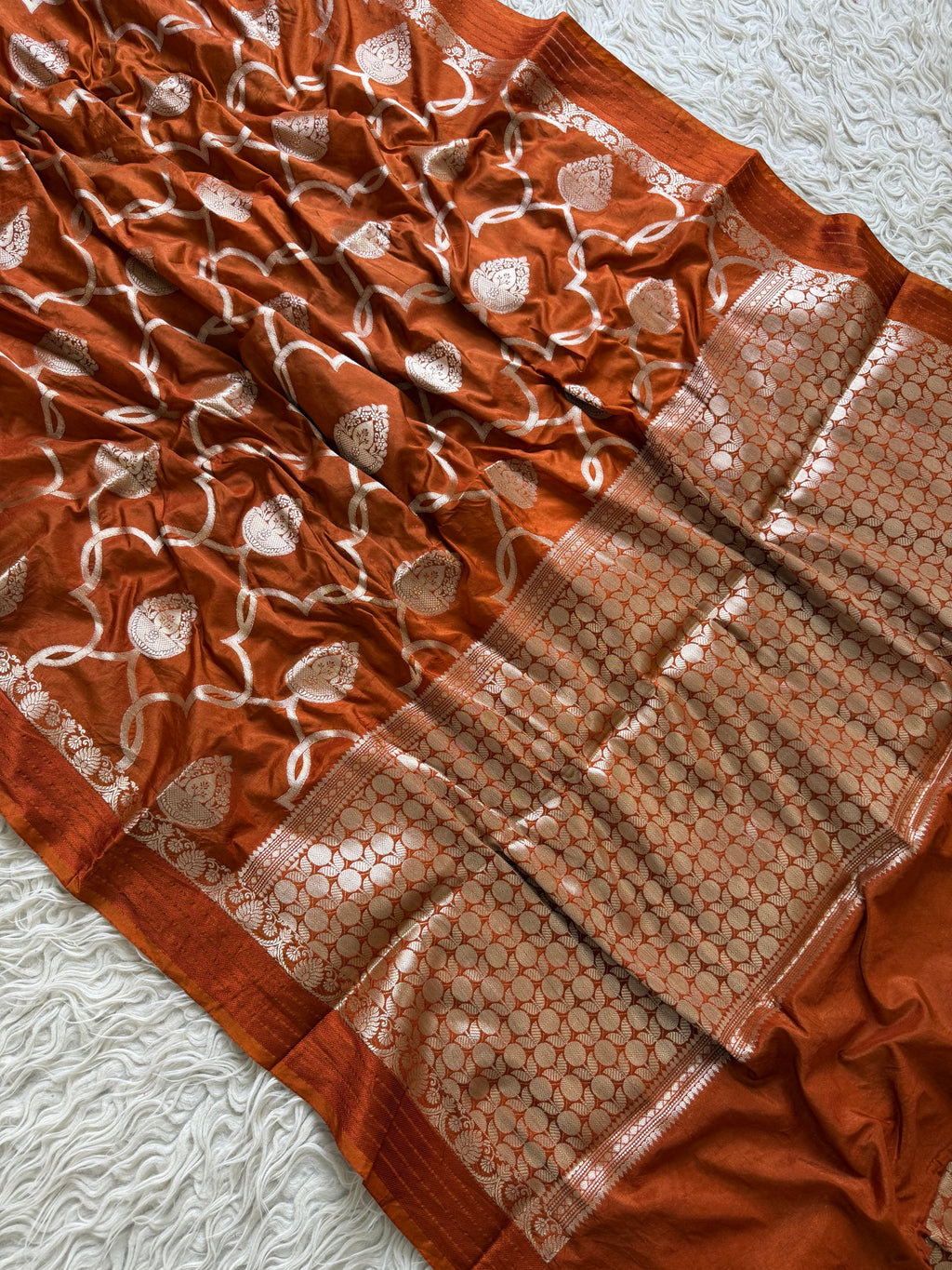 Banarasi Jaal Katan Silk Saree with Satin Patta
