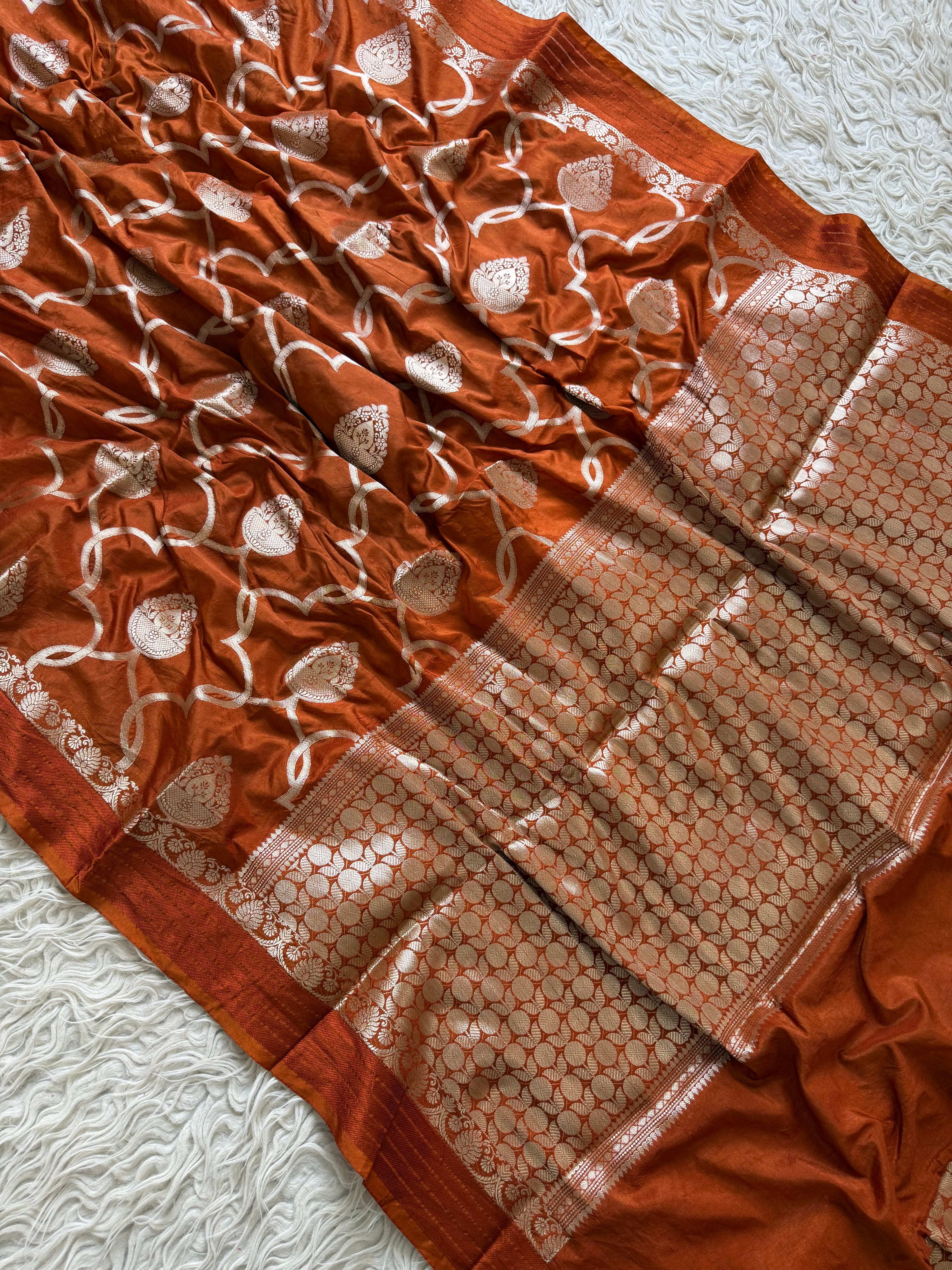 Banarasi Jaal Katan Silk Saree with Satin Patta