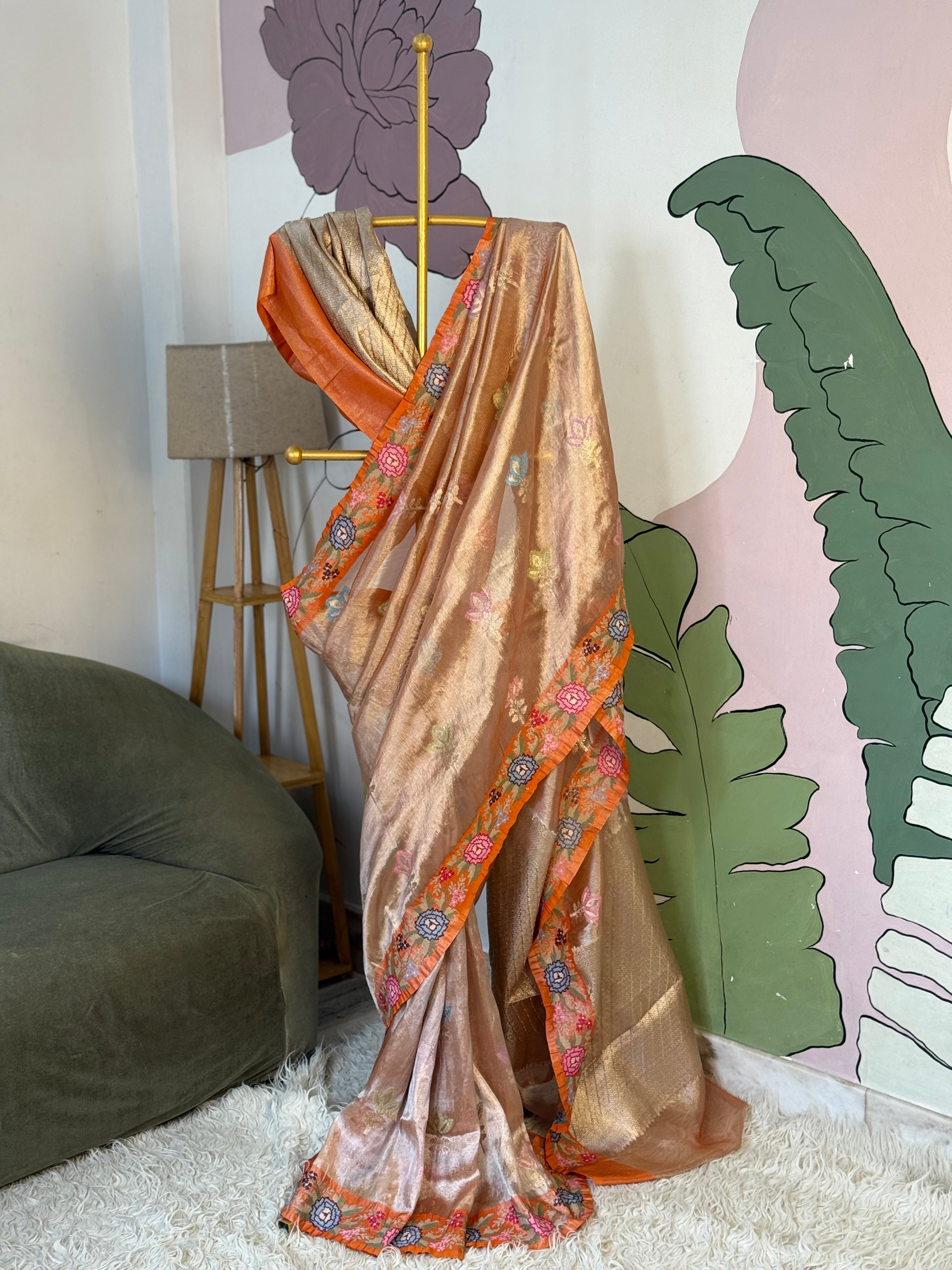 Banarasi tissue X Cross stitched Resham embroidery