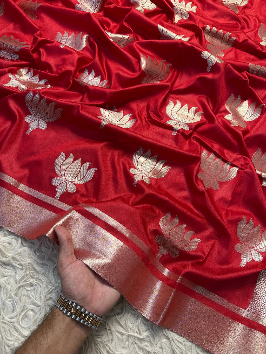 Bridal Red Semi mashru katan Banarasi saree