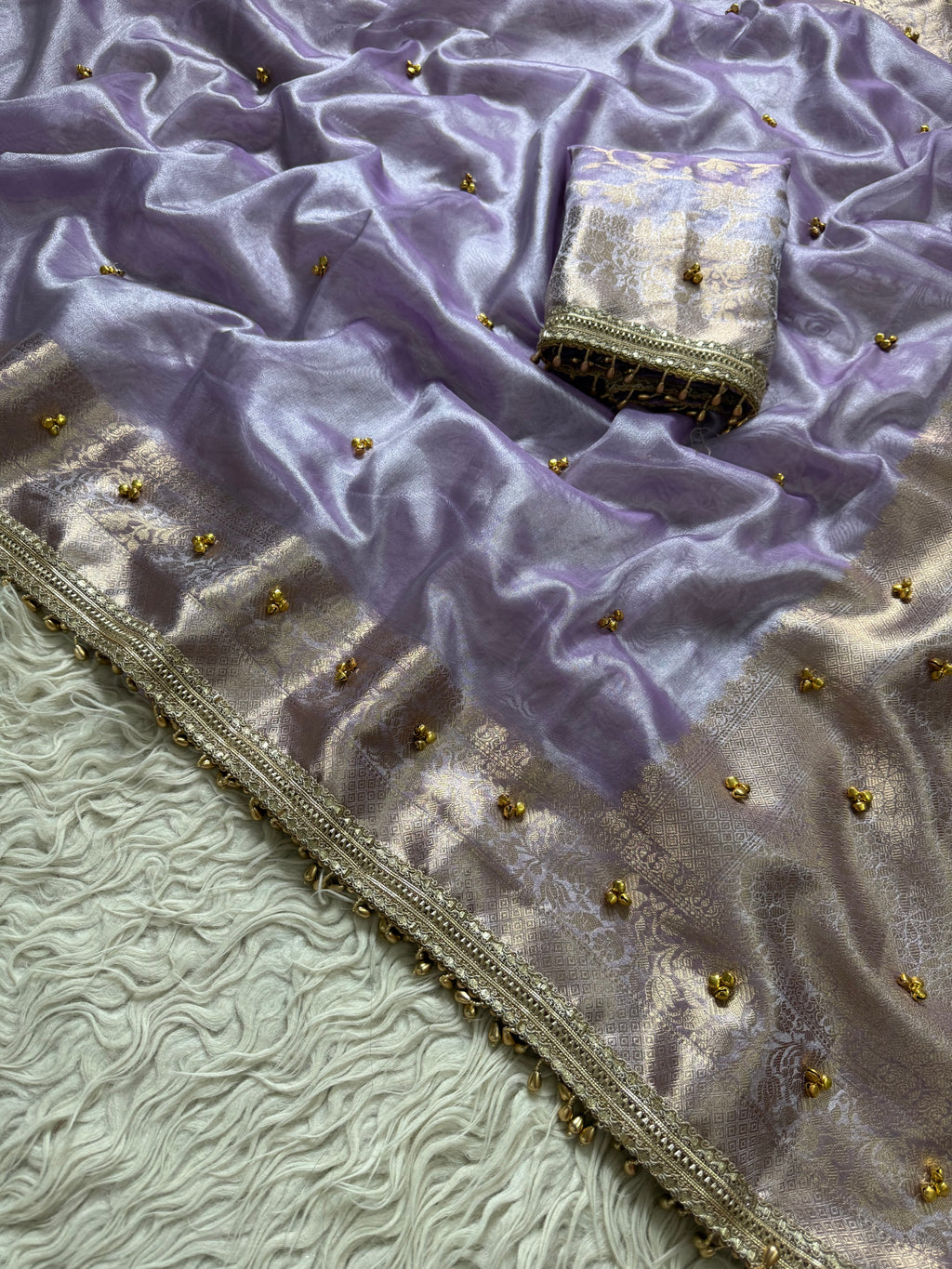Lavender Banarasi tissue saree X ghungroo work