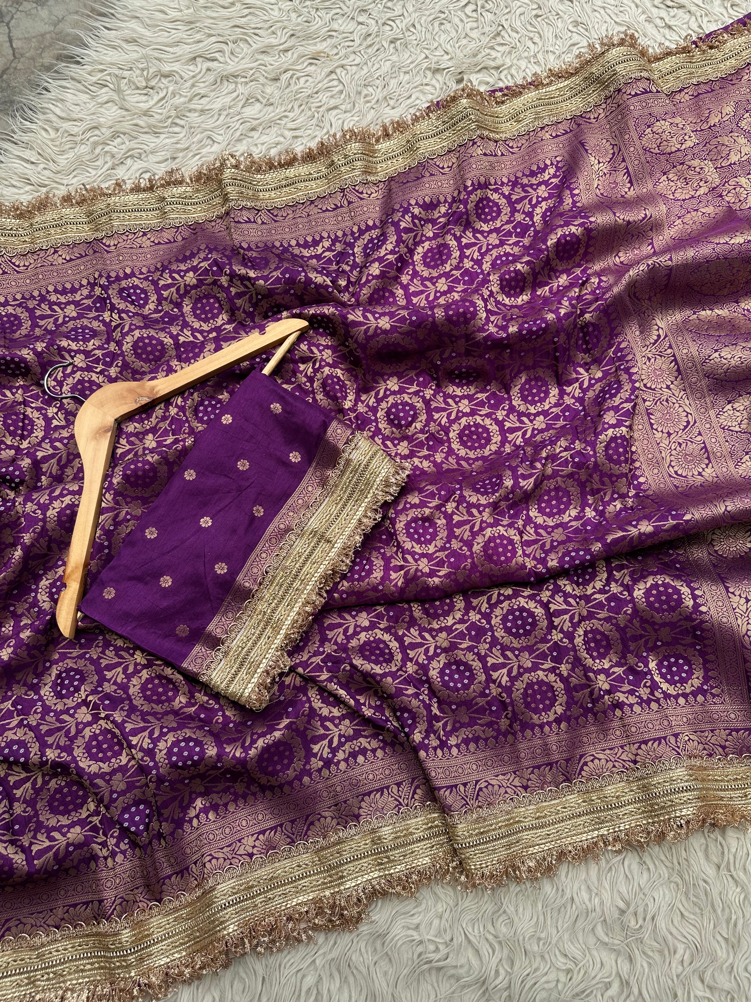 Purple Designer Georgette Katan Silk Saree with Gota Patti