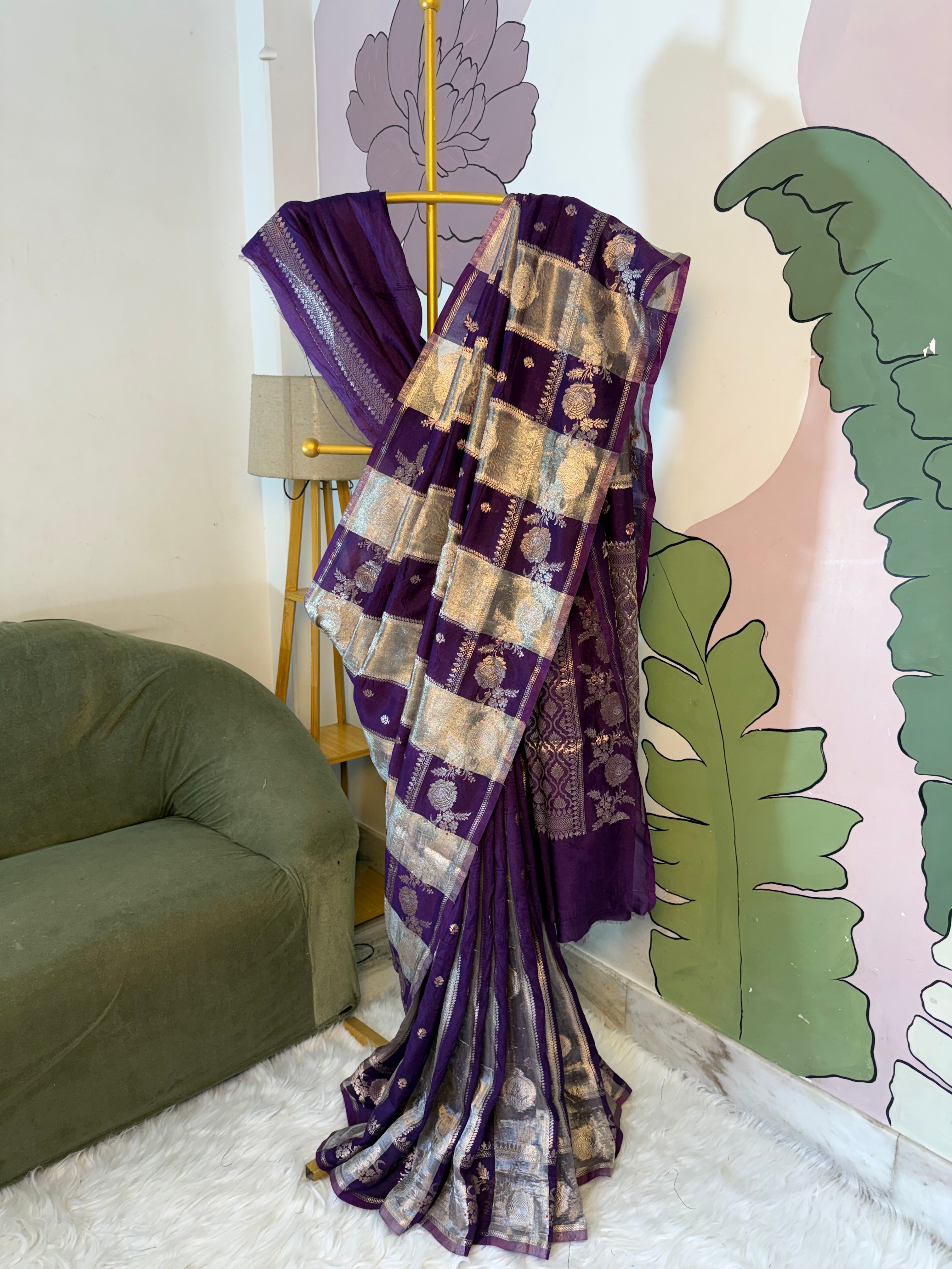 Chiniya Banarasi Saree with tissue strips unique design concept