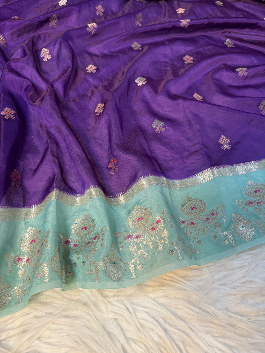 Paper Silk Banarasi Saree with minakari buti and border