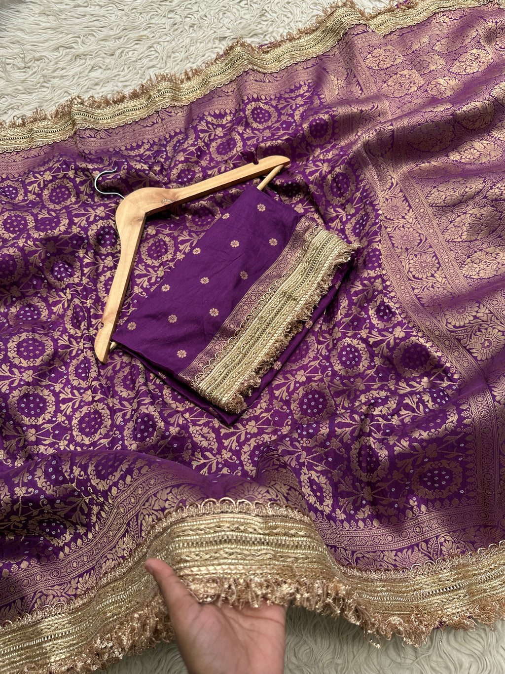 Purple Designer Georgette Katan Silk Saree with Gota Patti