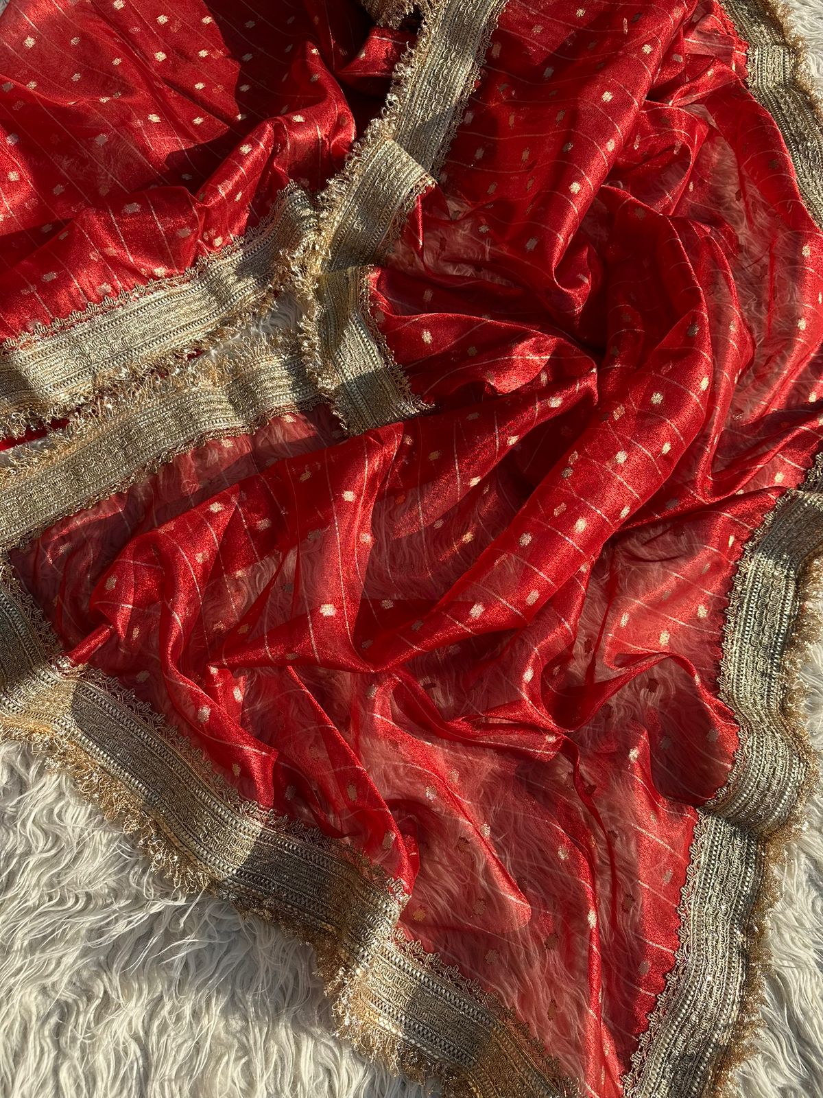 Designer Tissue Saree with Stripe and Buti Pattern with Gotta Patti Lace work on Border