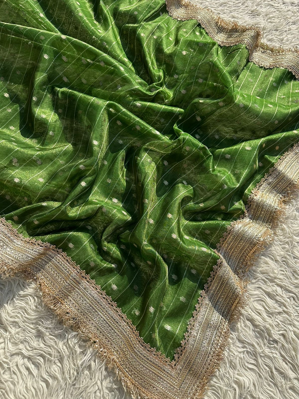 Designer Tissue Saree with Stripe and Buti Pattern with Gotta Patti Lace work on Border