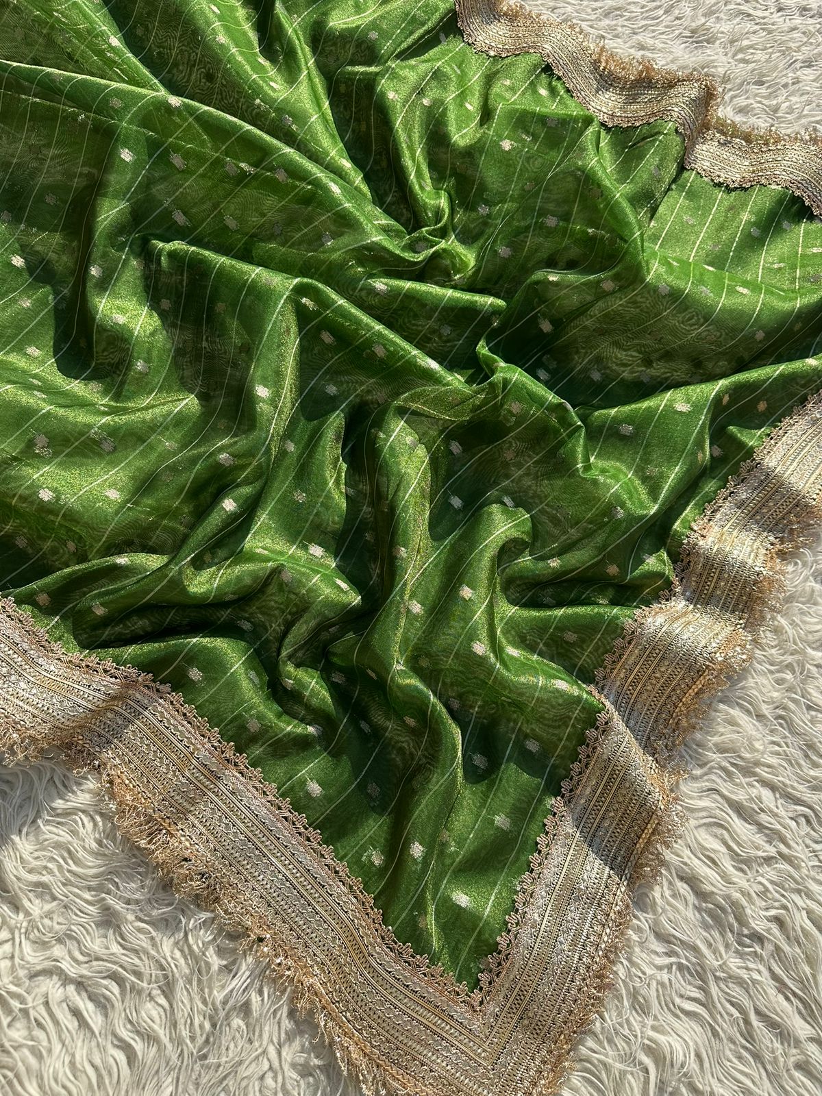 Designer Tissue Saree with Stripe and Buti Pattern with Gotta Patti Lace work on Border