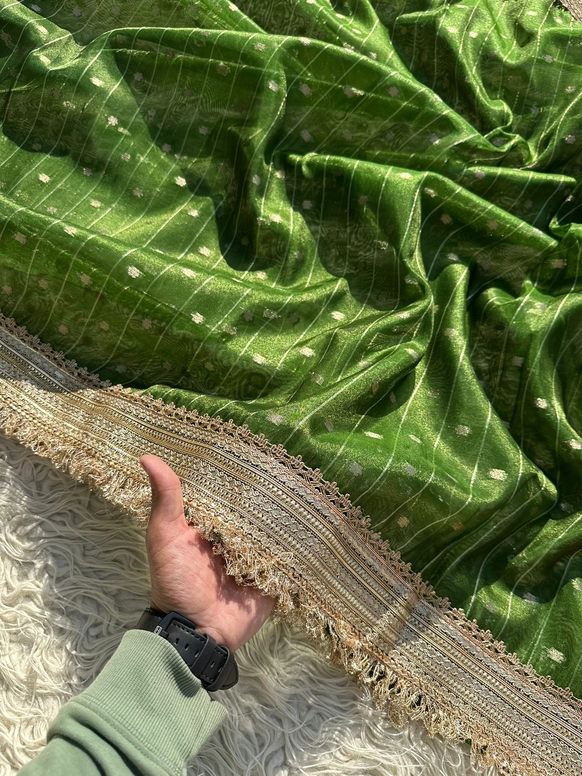 Designer Tissue Saree with Stripe and Buti Pattern with Gotta Patti Lace work on Border