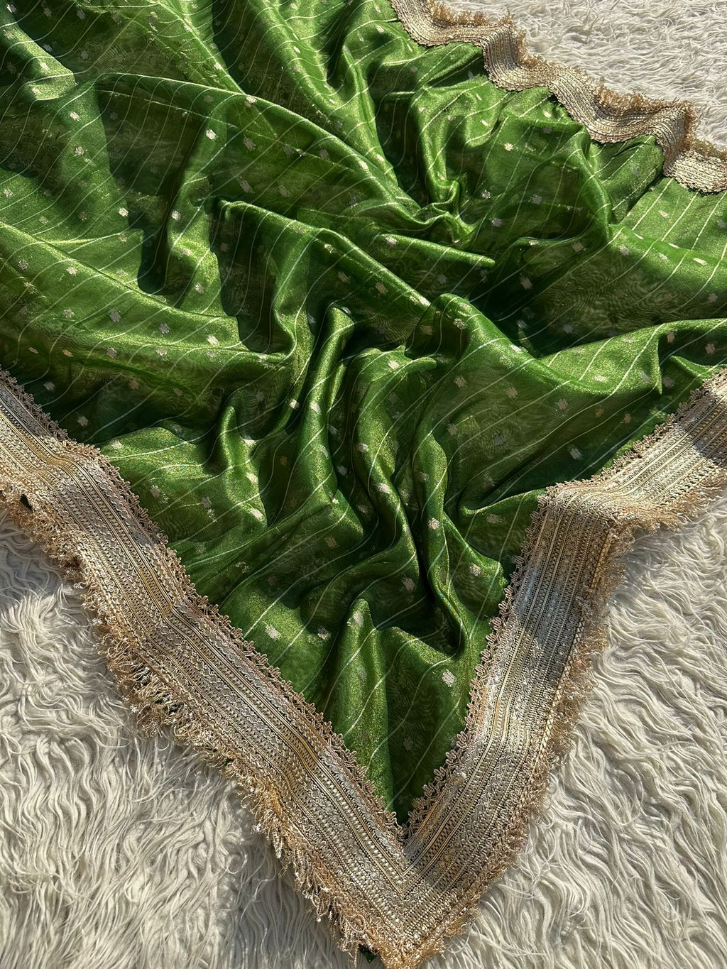 Designer Tissue Saree with Stripe and Buti Pattern with Gotta Patti Lace work on Border