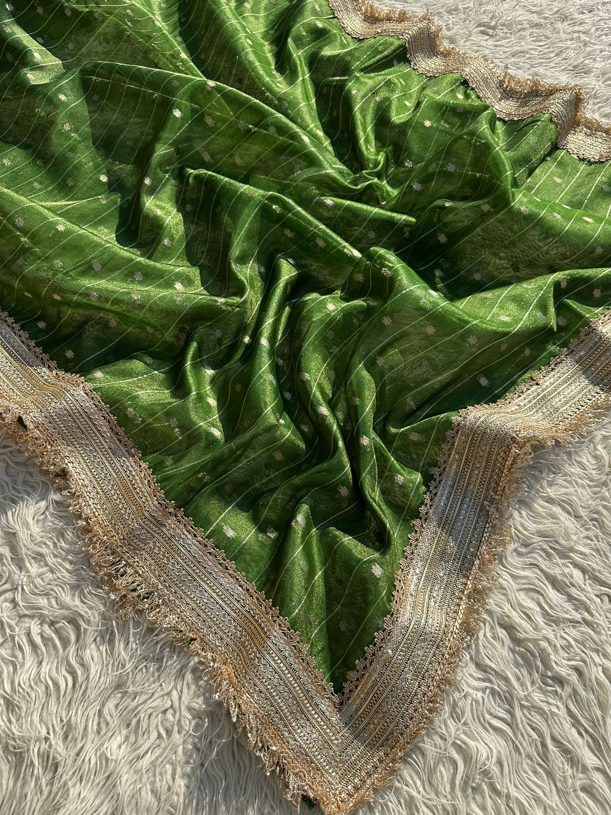 Designer Tissue Saree with Stripe and Buti Pattern with Gotta Patti Lace work on Border