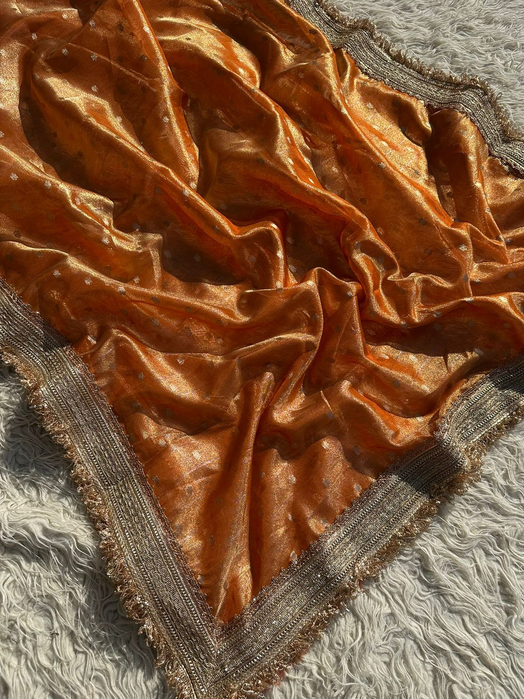 Designer Tissue Saree with Stripe and Buti Pattern with Gotta Patti Lace work on Border