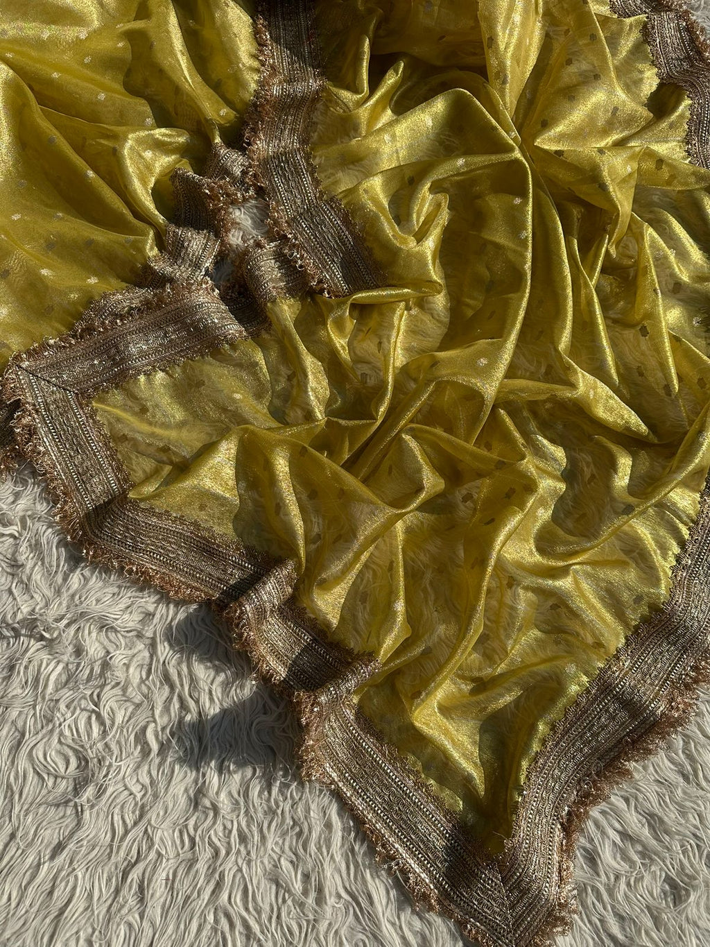 Designer Tissue Saree with Stripe and Buti Pattern with Gotta Patti Lace work on Border