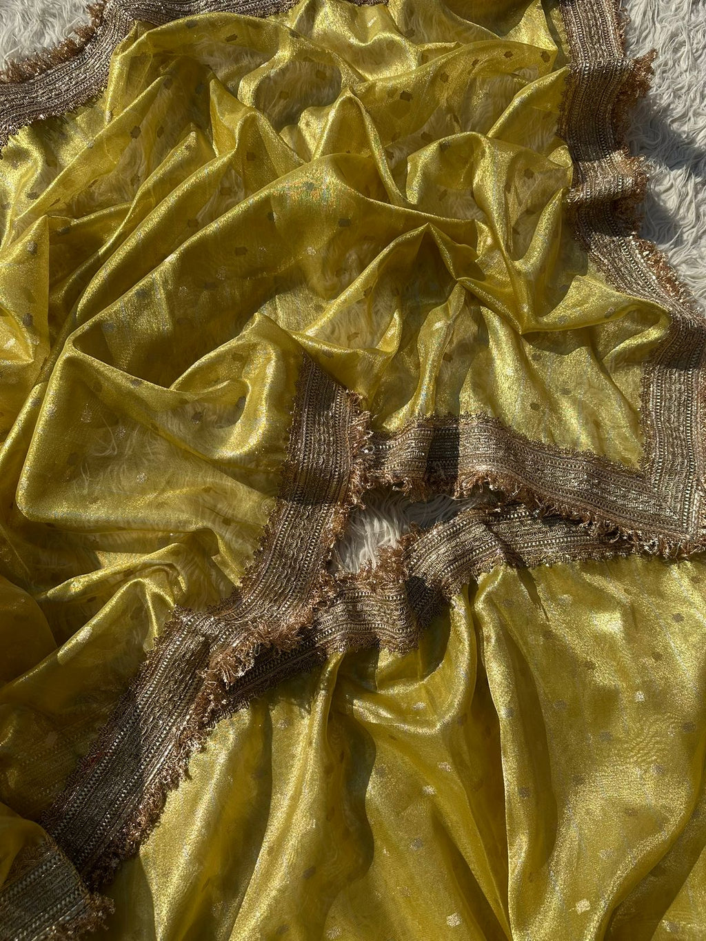 Designer Tissue Saree with Stripe and Buti Pattern with Gotta Patti Lace work on Border