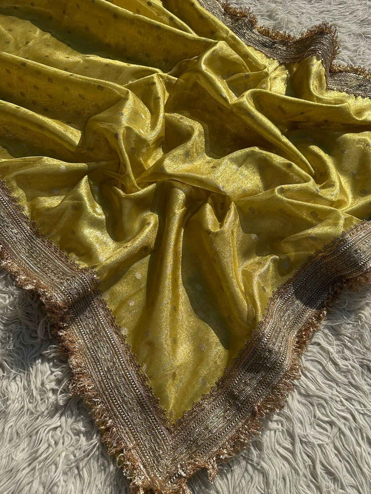 Designer Tissue Saree with Stripe and Buti Pattern with Gotta Patti Lace work on Border