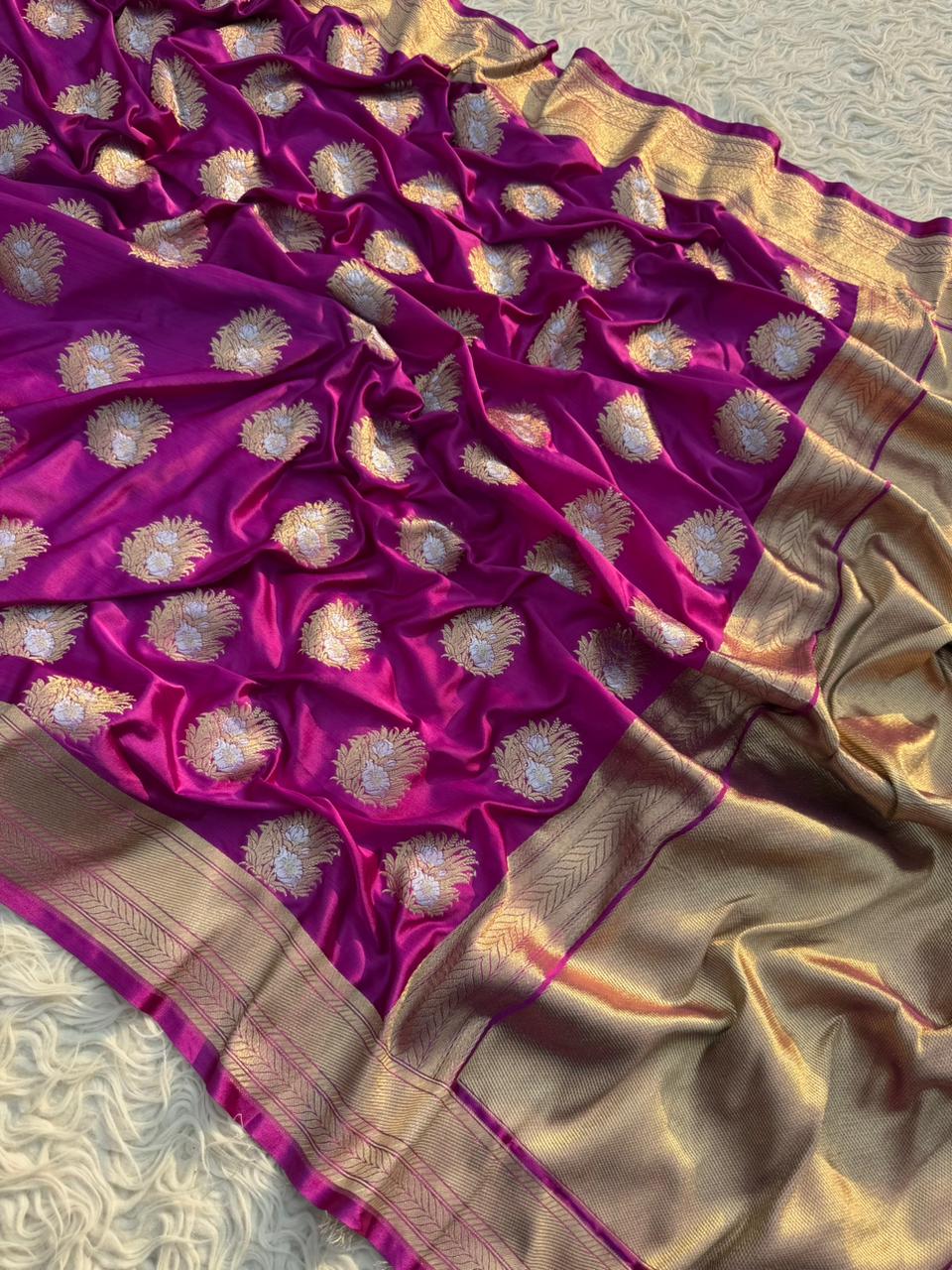 Purple Banarasi Mashru Silk Saree All Over Alfi Meena Buta