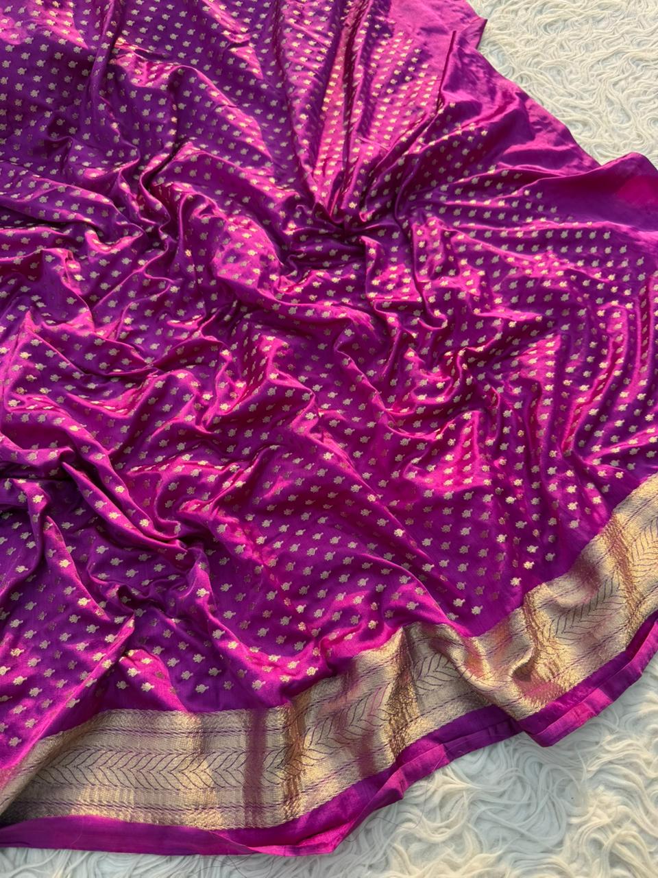 Purple Banarasi Mashru Silk Saree All Over Alfi Meena Buta