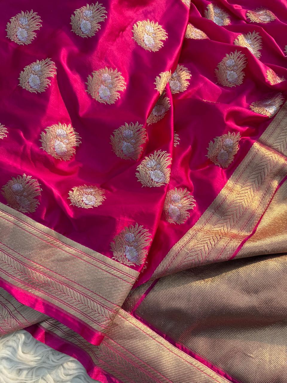 Magenta Banarasi Mashru Silk Saree All Over Alfi Meena Buta