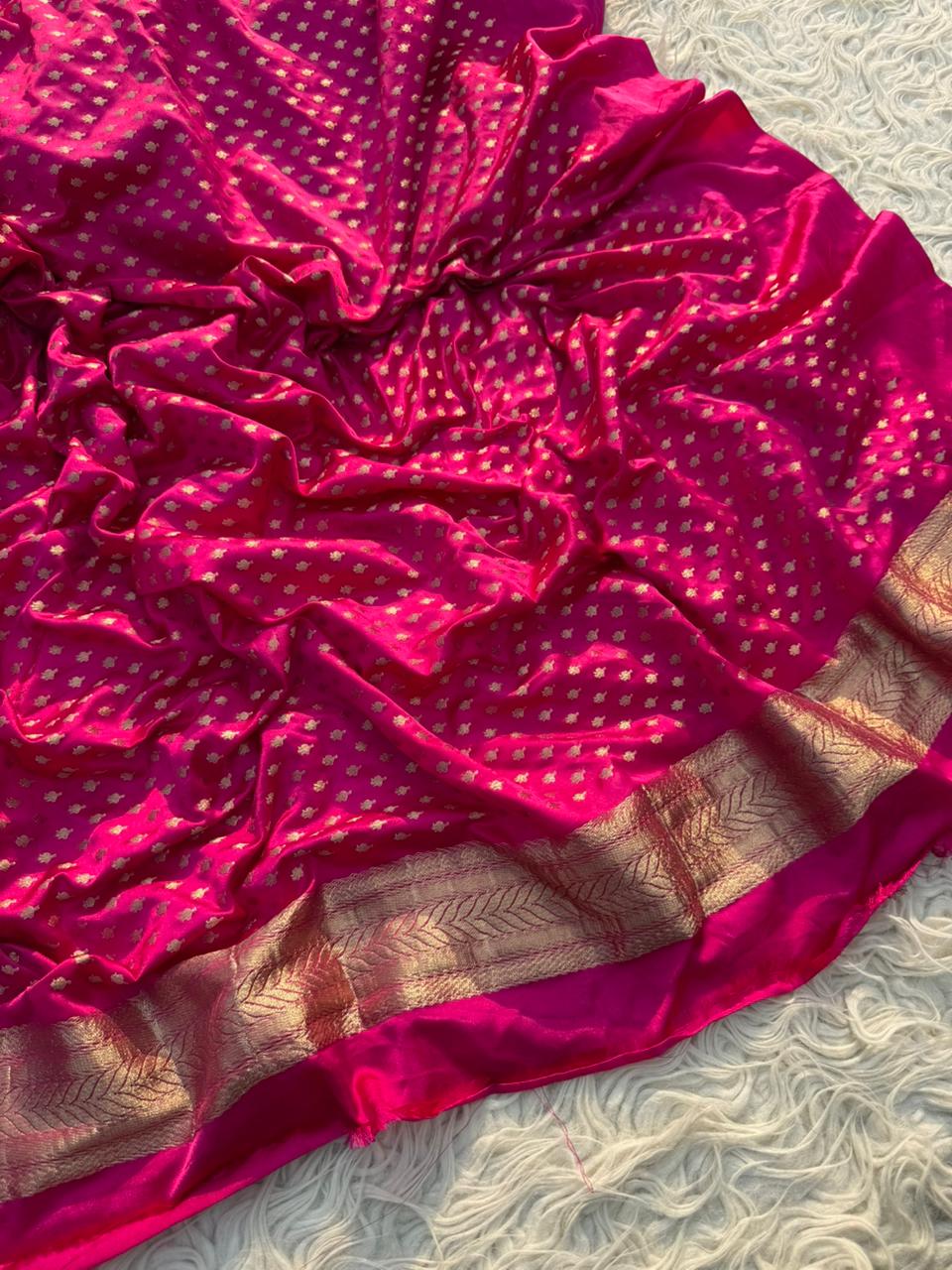 Magenta Banarasi Mashru Silk Saree All Over Alfi Meena Buta