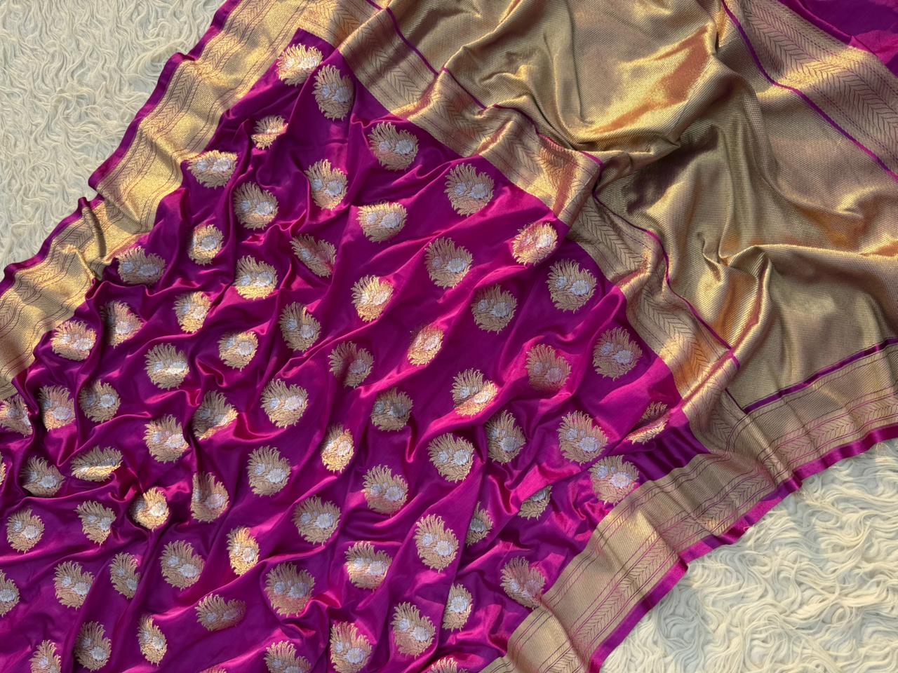 Purple Banarasi Mashru Silk Saree All Over Alfi Meena Buta