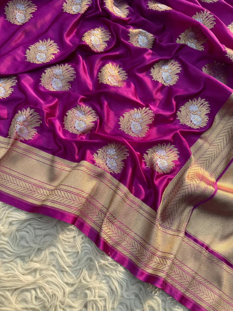 Purple Banarasi Mashru Silk Saree All Over Alfi Meena Buta