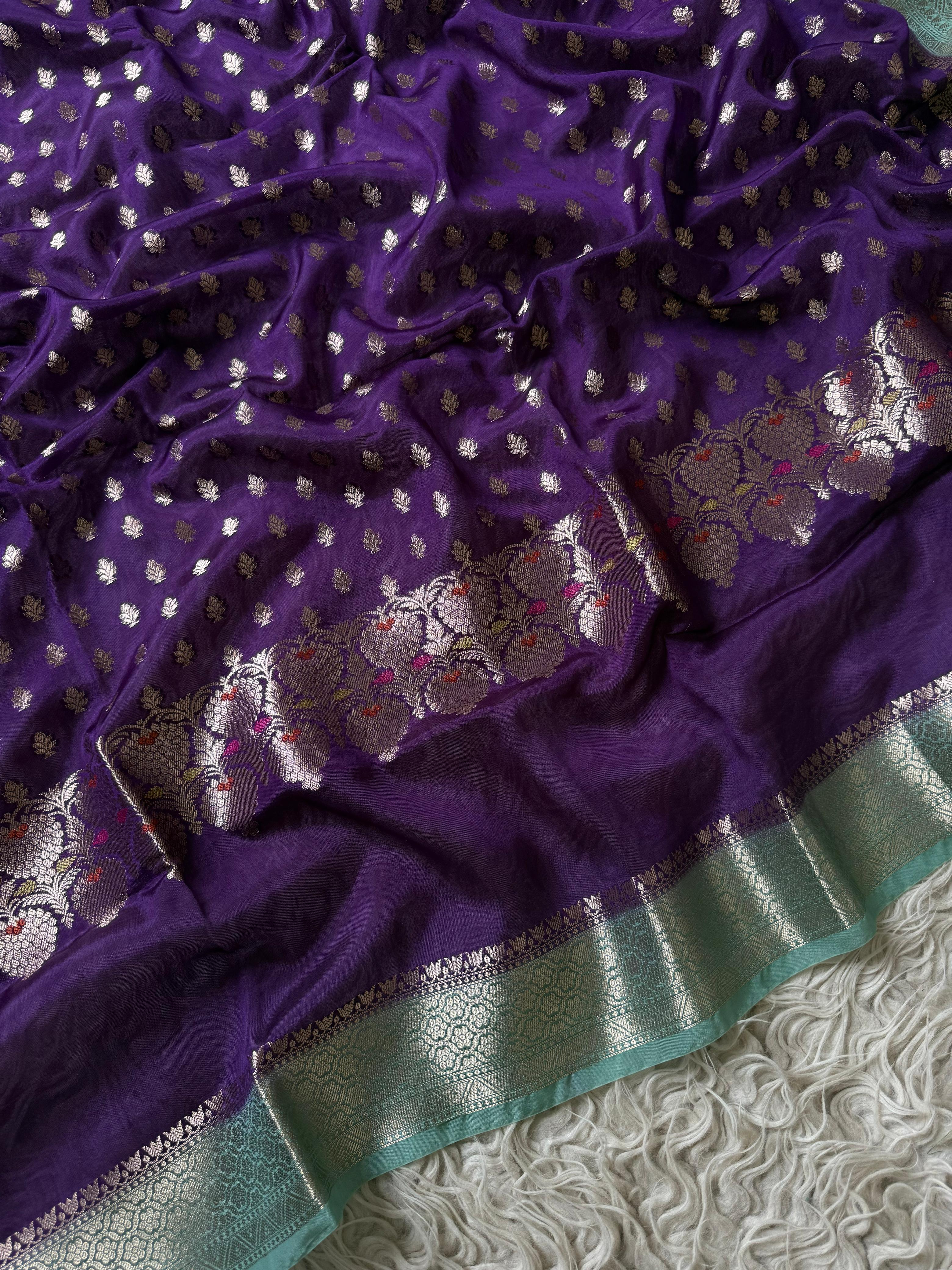 Paper Silk Banarasi Saree with minakari buti and border