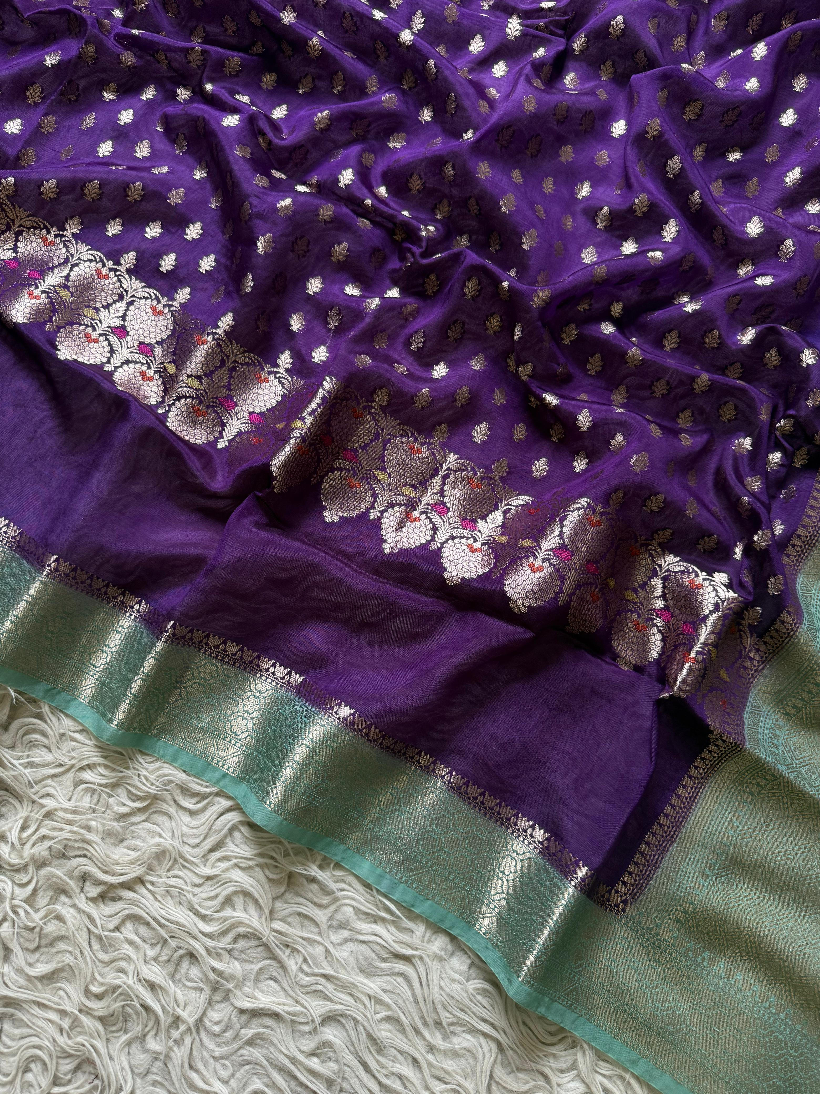 Paper Silk Banarasi Saree with minakari buti and border