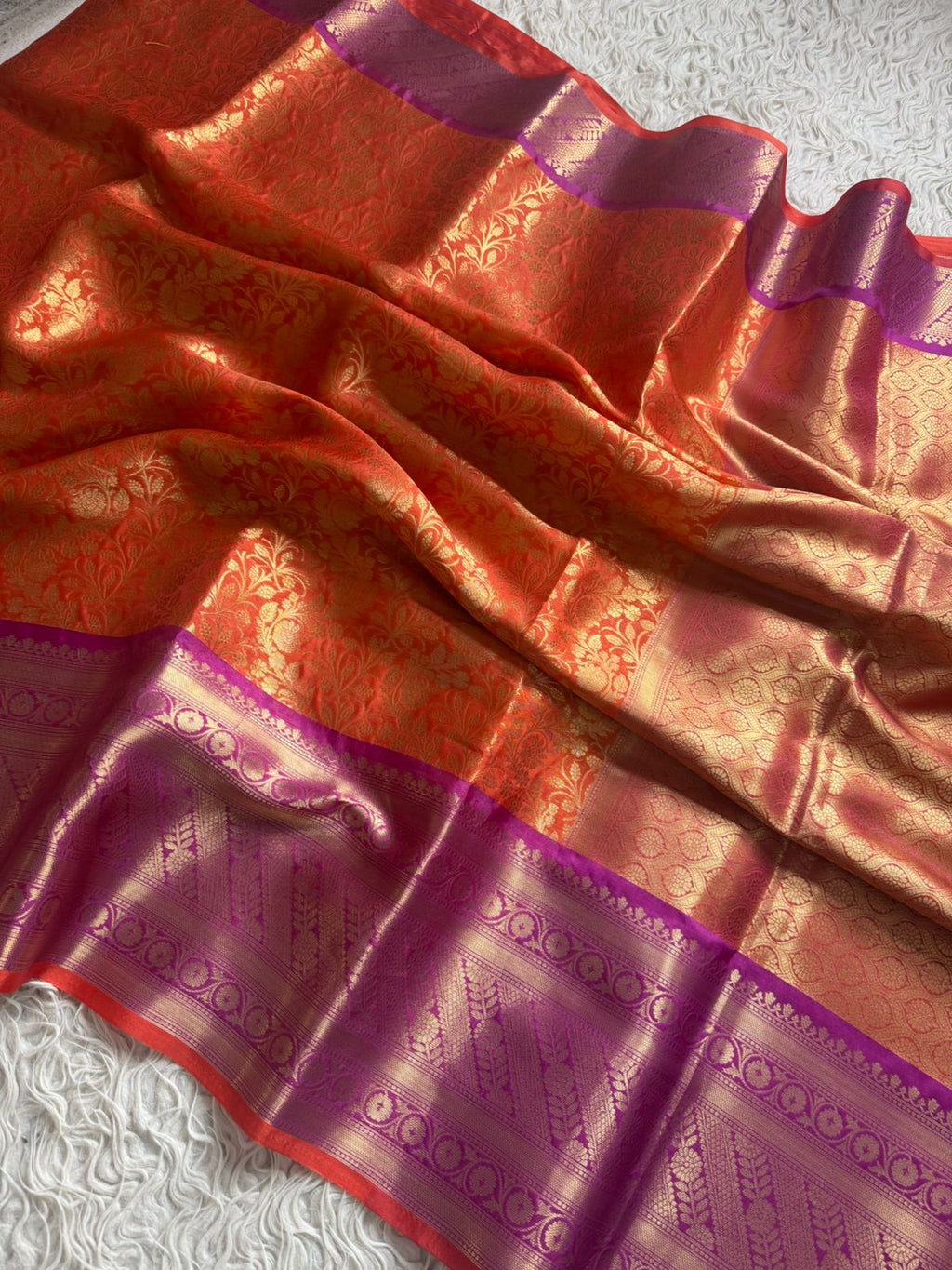Kanjeevaram inspired Katan Silk Saree contrast Rani Border