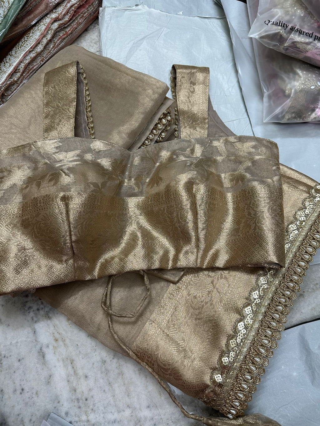 Janhavi Kapoor Inspired Tissue Silk Saree with Gota Patti and pearl lace work