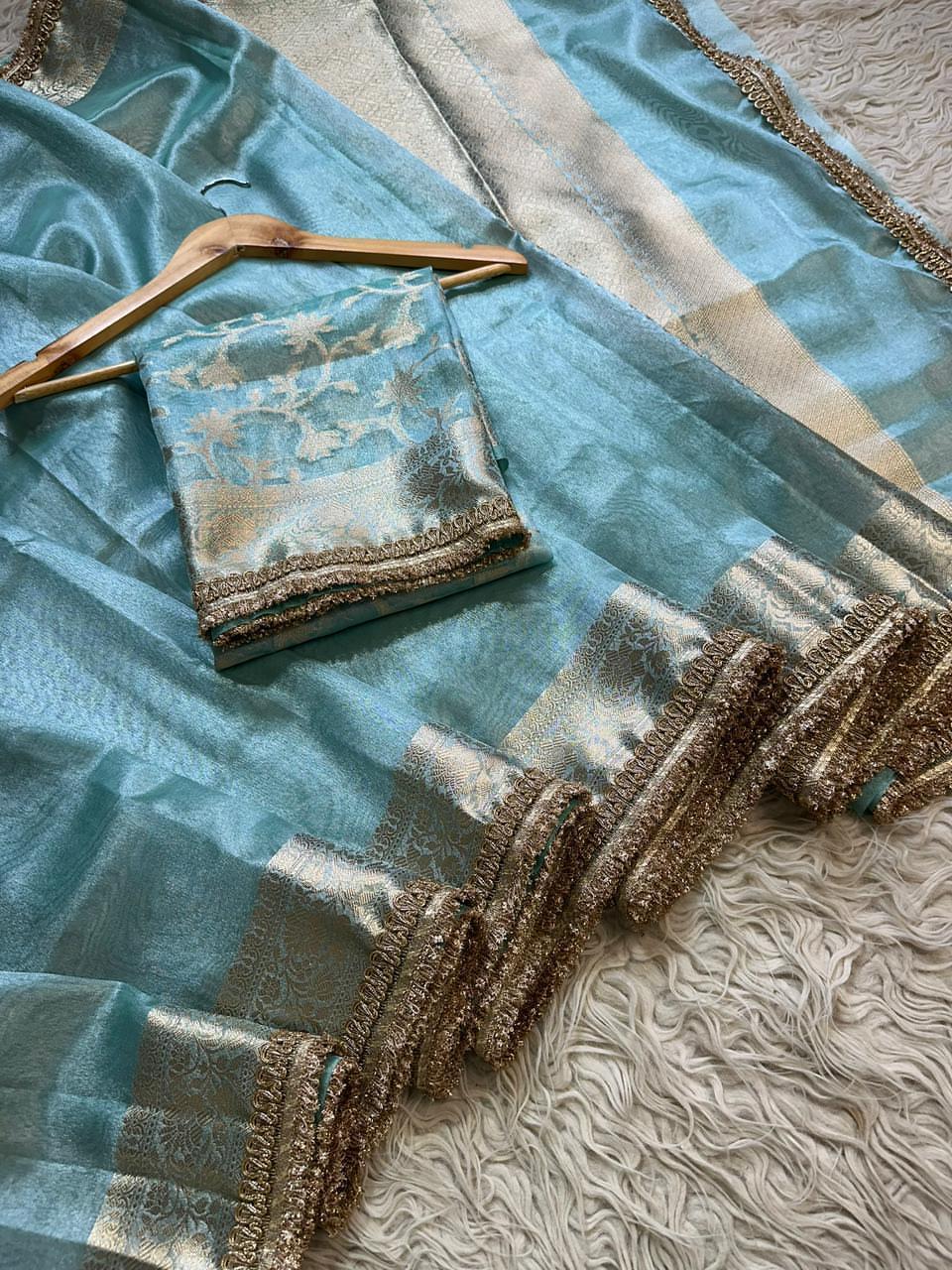 Tissue Silk Saree with Gota Patti and pearl lace work