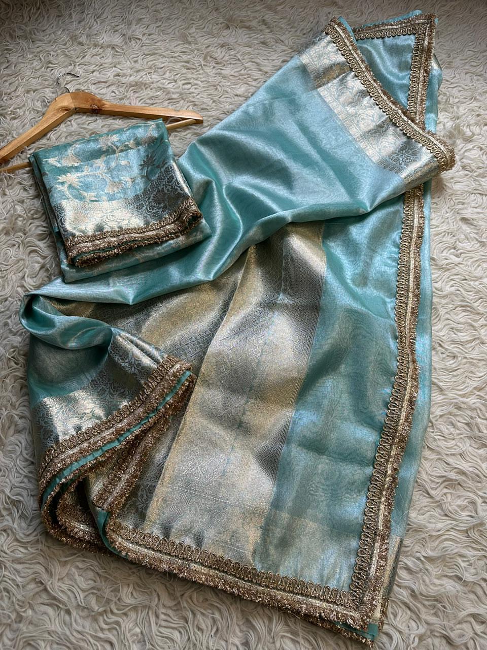 Tissue Silk Saree with Gota Patti and pearl lace work