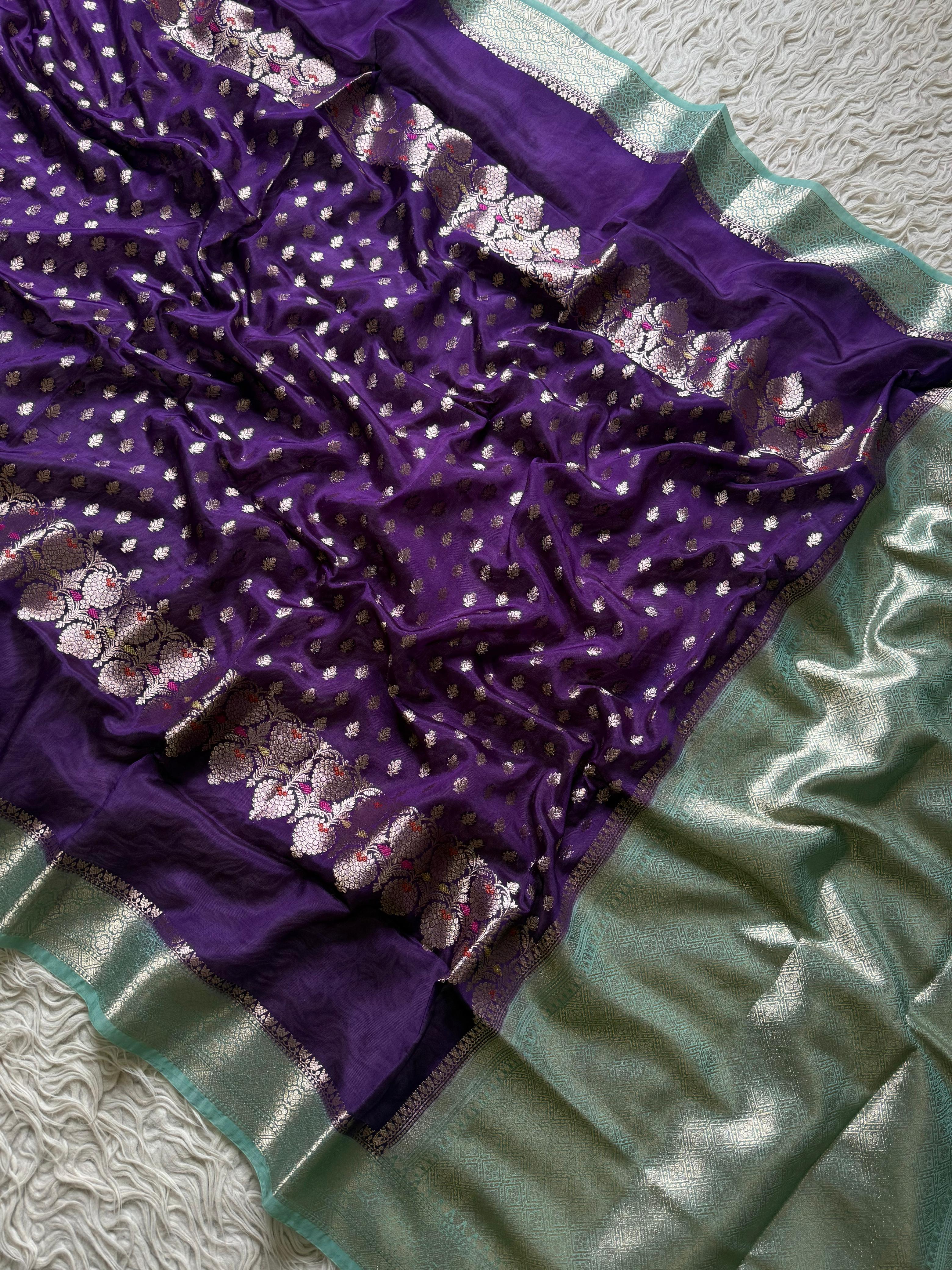 Paper Silk Banarasi Saree with minakari buti and border