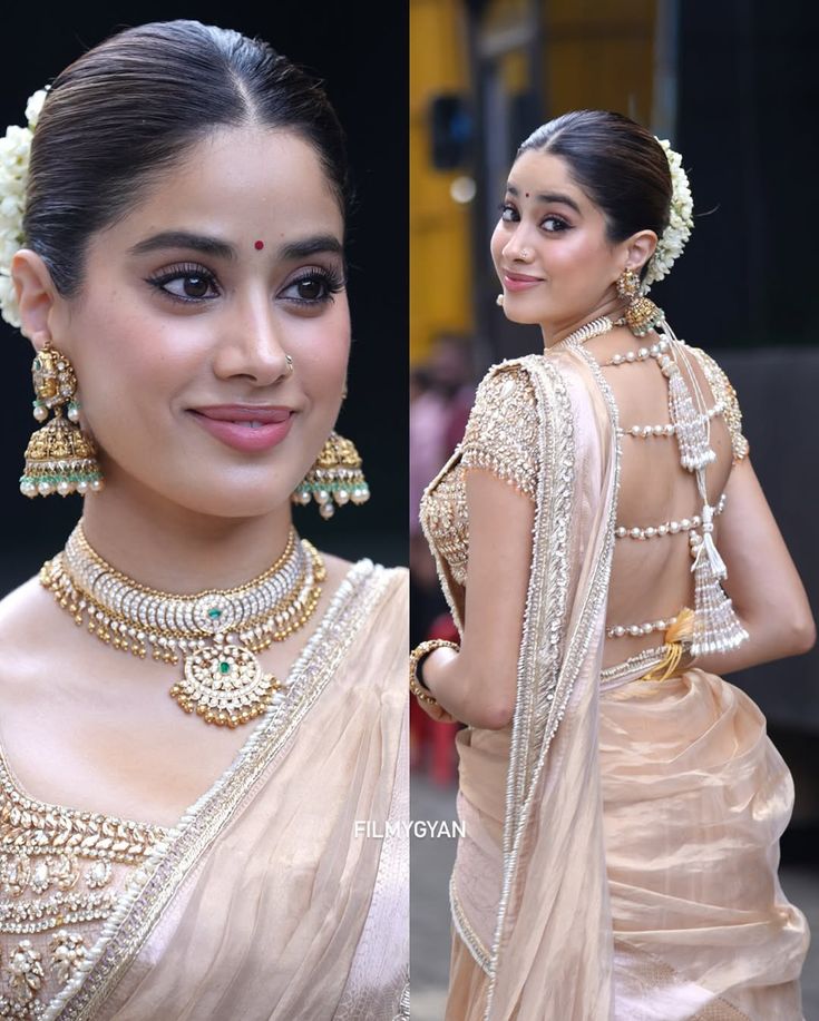 Janhavi Kapoor Inspired Tissue Silk Saree with Gota Patti and pearl lace work