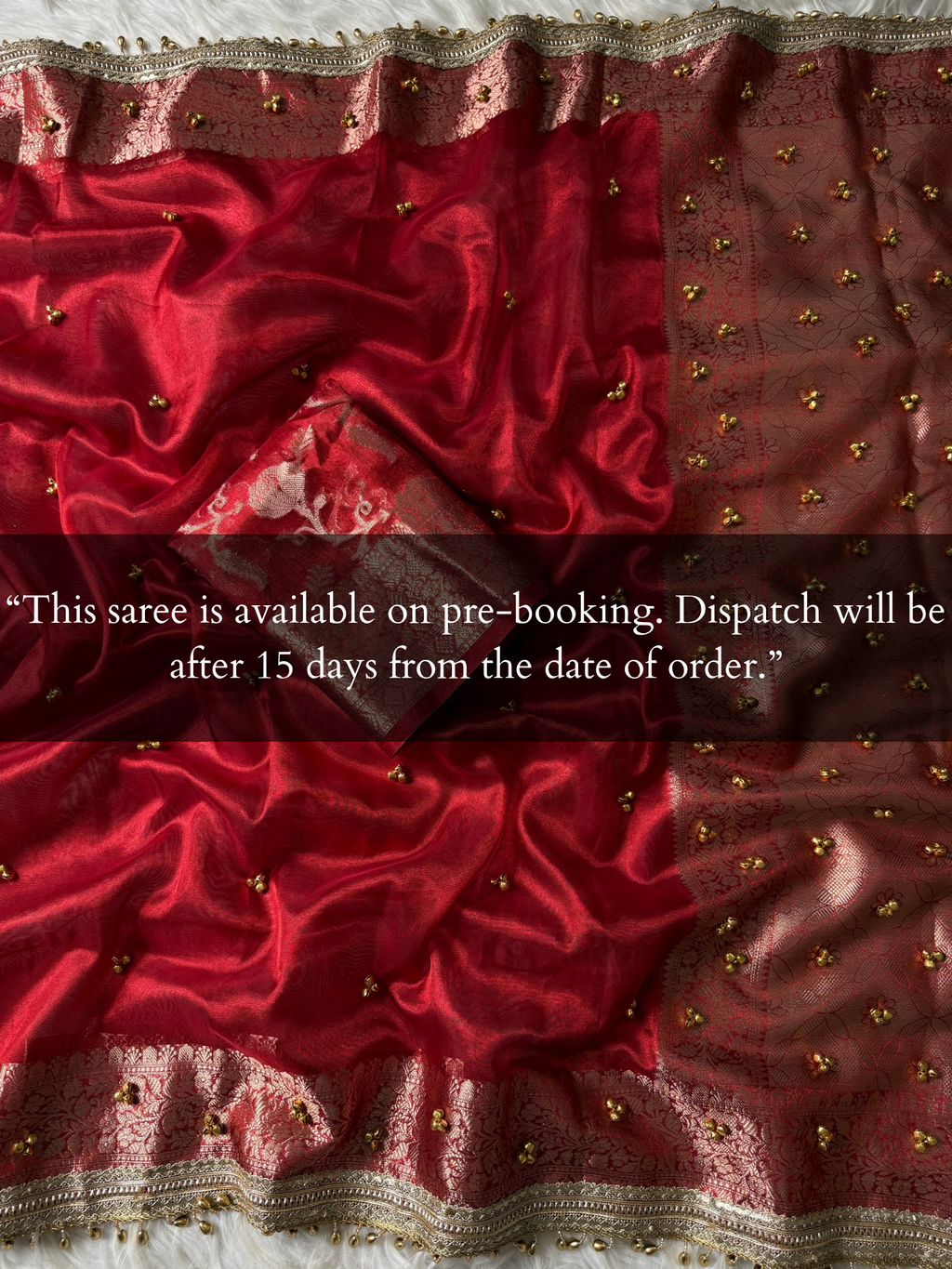 Red Banarasi tissue saree X ghungroo work