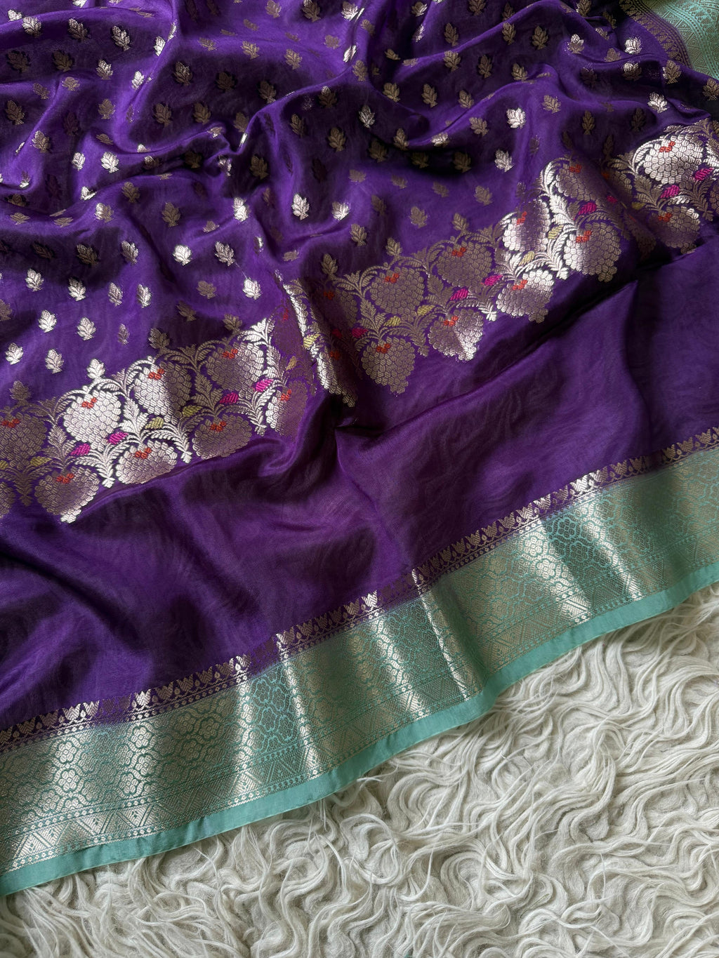 Paper Silk Banarasi Saree with minakari buti and border