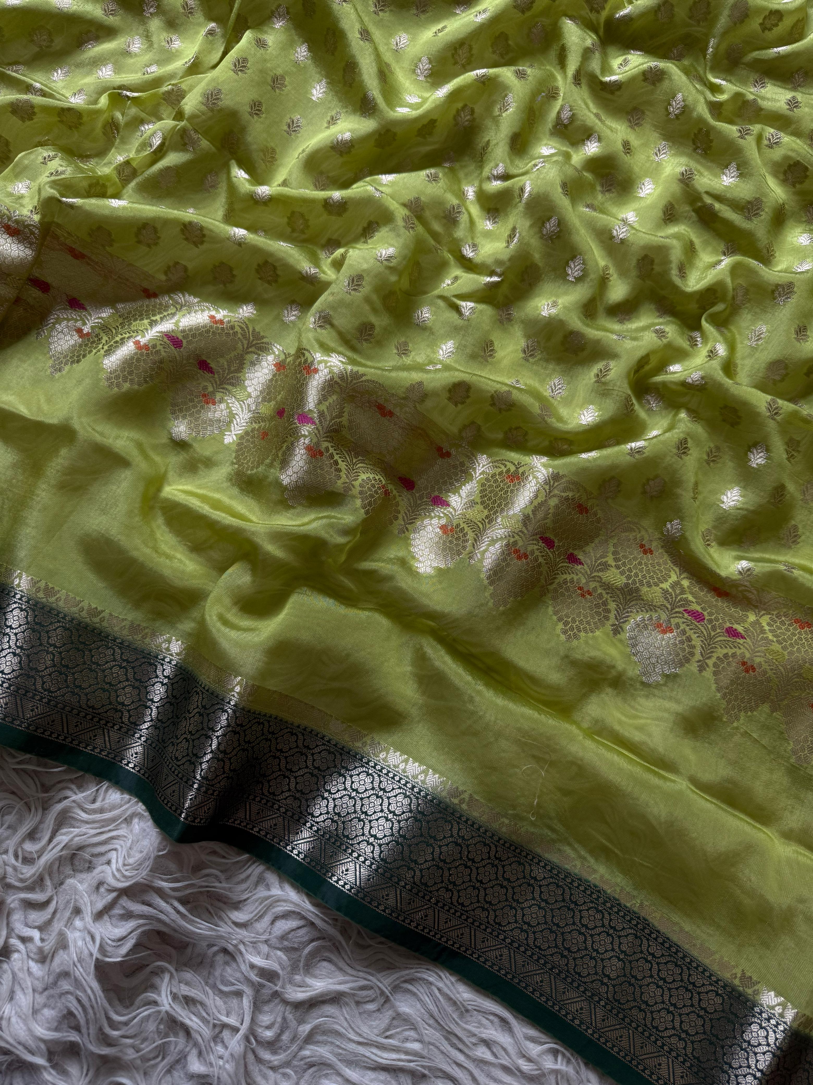 Paper Silk Banarasi Saree with minakari buti and border