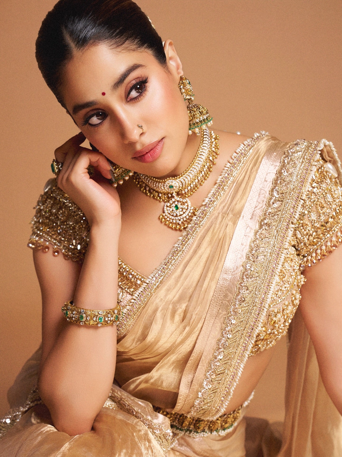 Janhavi Kapoor Inspired Tissue Silk Saree with Gota Patti and pearl lace work