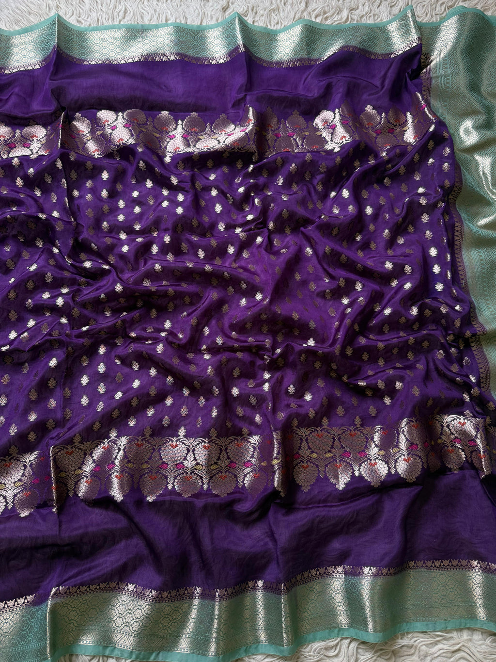 Paper Silk Banarasi Saree with minakari buti and border