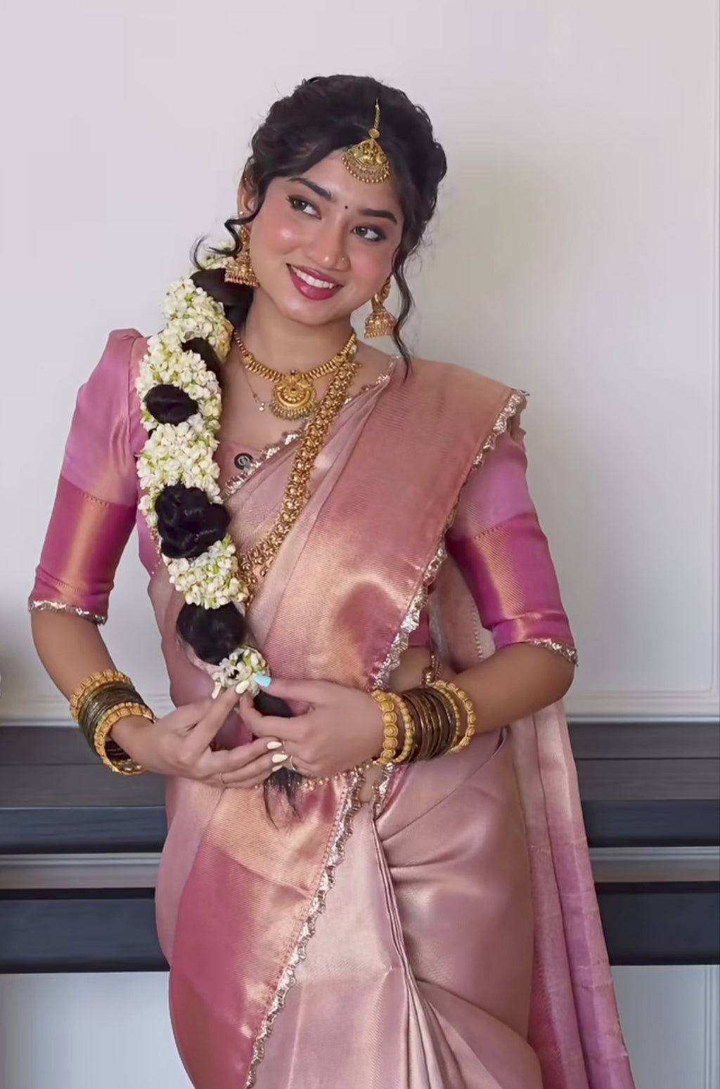 Kanjeevaram brocade tissue silk saree with lacework